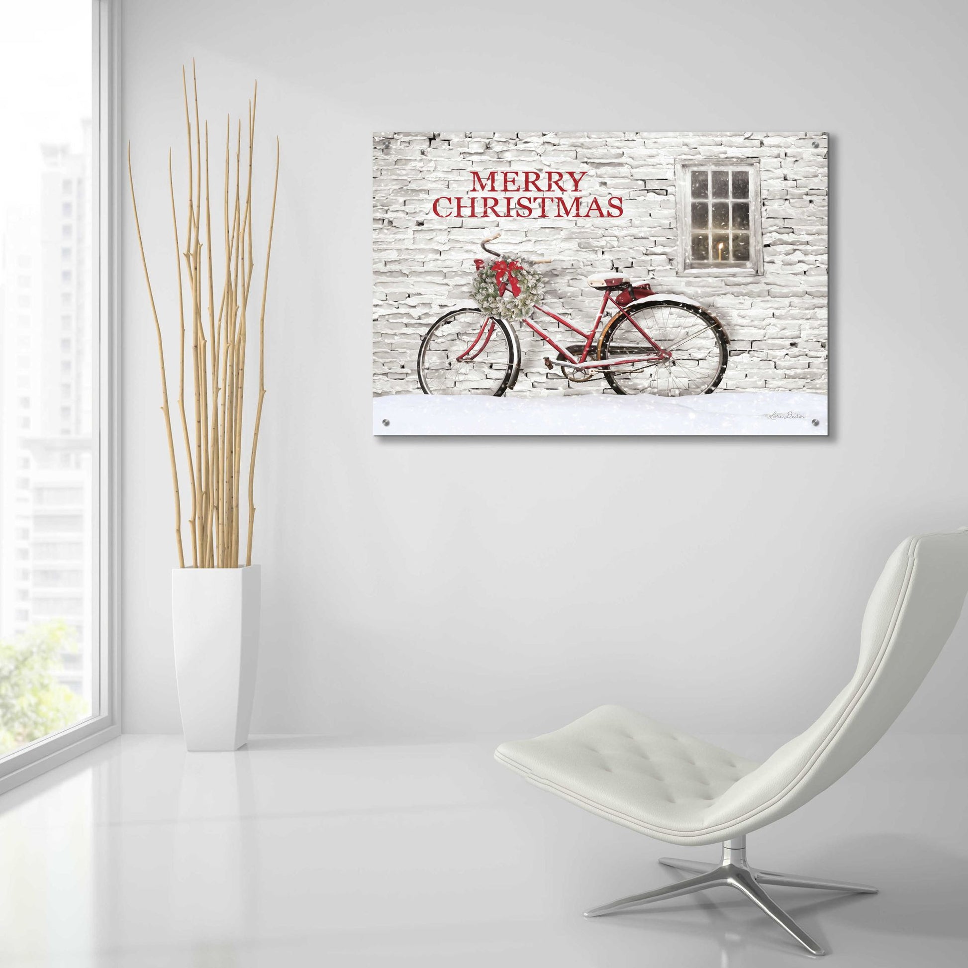 Epic Art 'Merry Christmas Bicycle' by Lori Deiter Acrylic Glass Wall Art,36x24