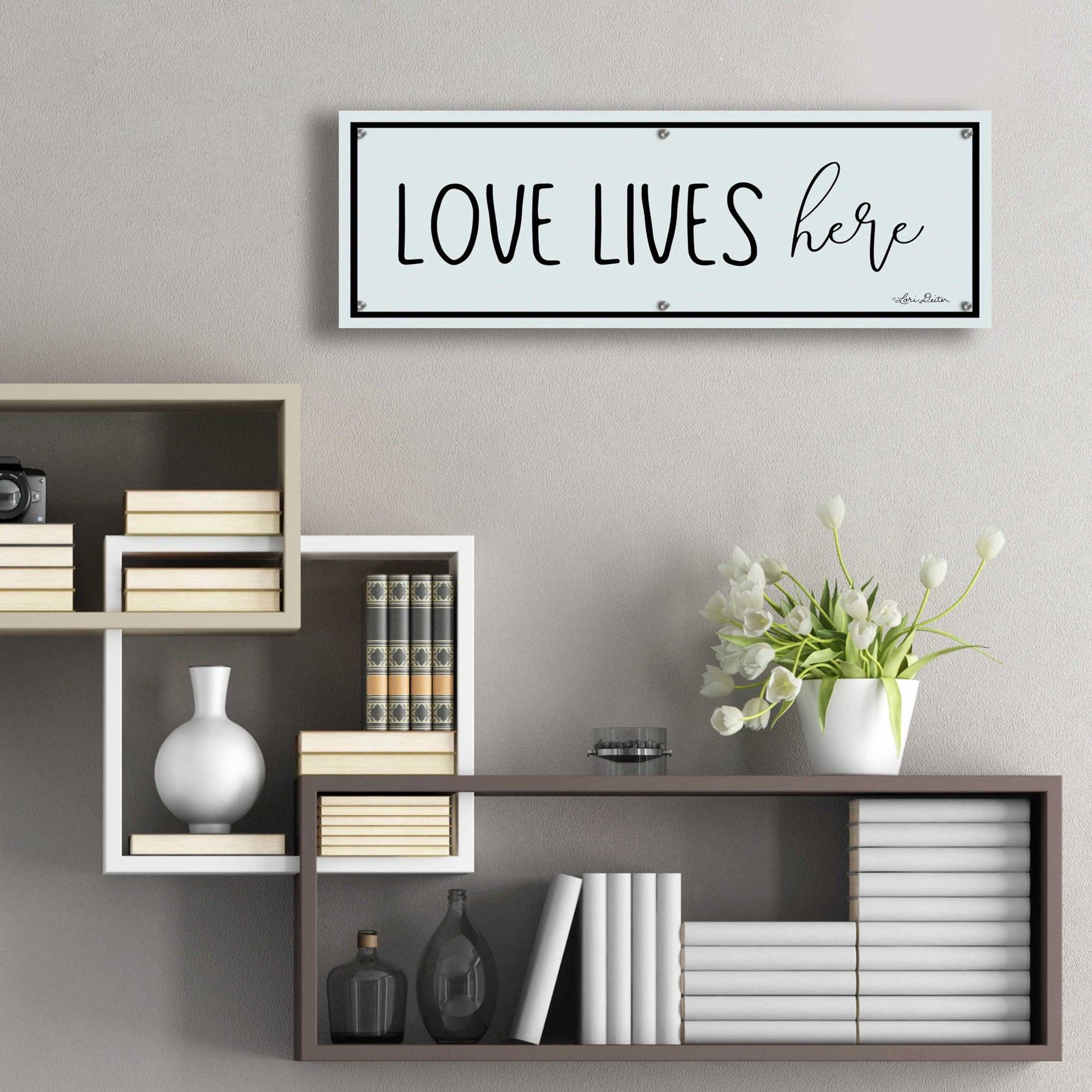 Epic Art 'Love Lives Here' by Lori Deiter Acrylic Glass Wall Art,36x12