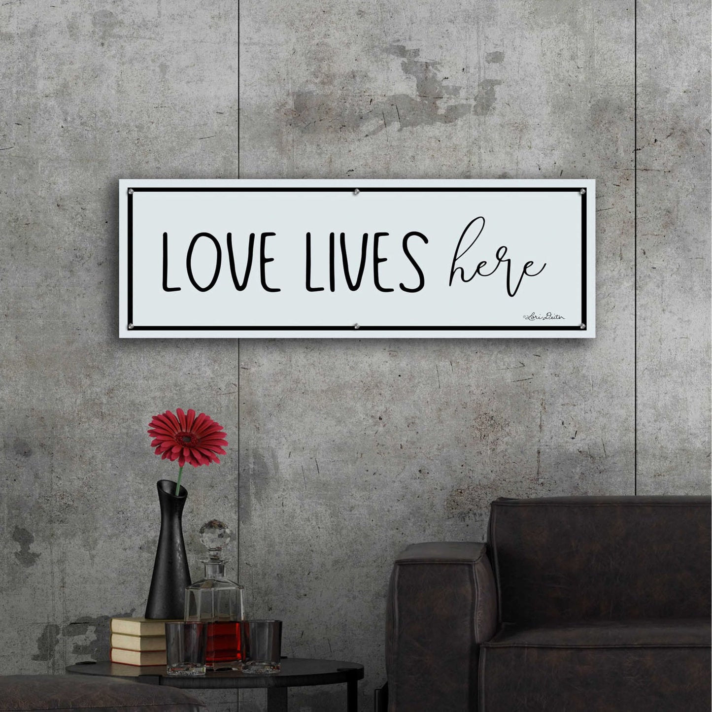 Epic Art 'Love Lives Here' by Lori Deiter Acrylic Glass Wall Art,48x16