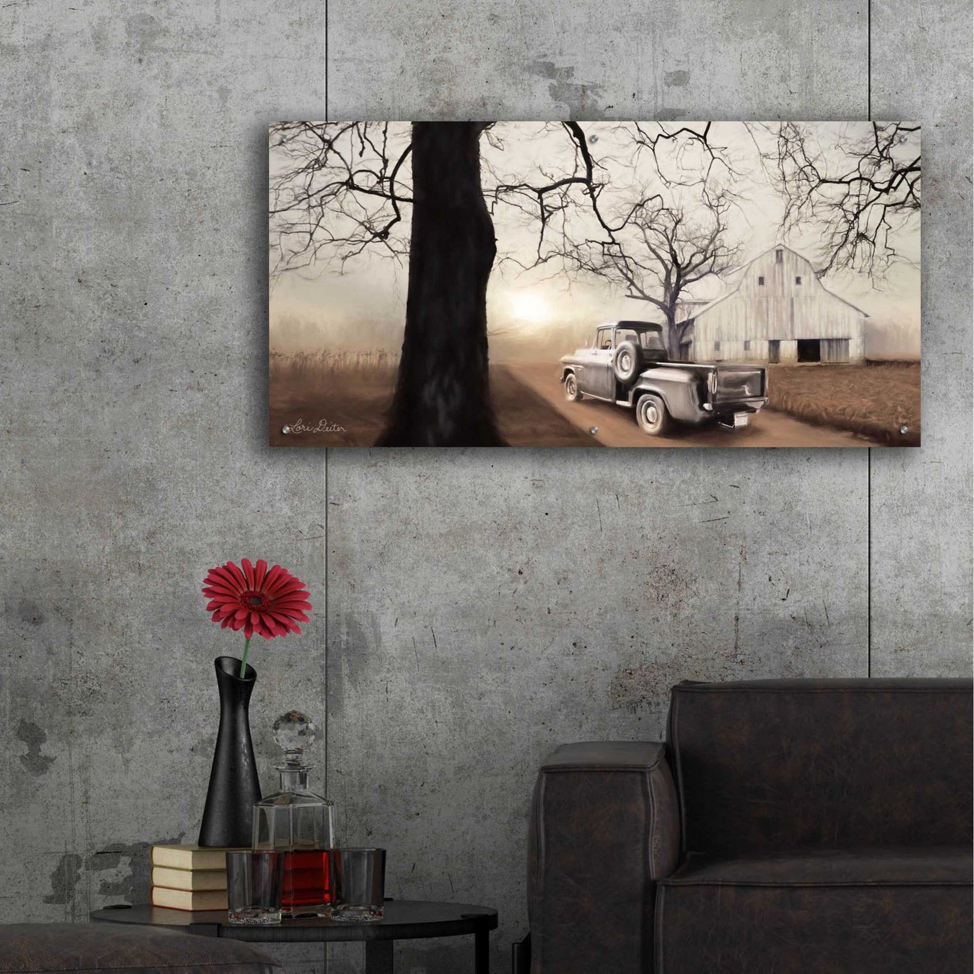 Epic Art 'Millersburg Sunrise with Truck' by Lori Deiter Acrylic Glass Wall Art,48x24