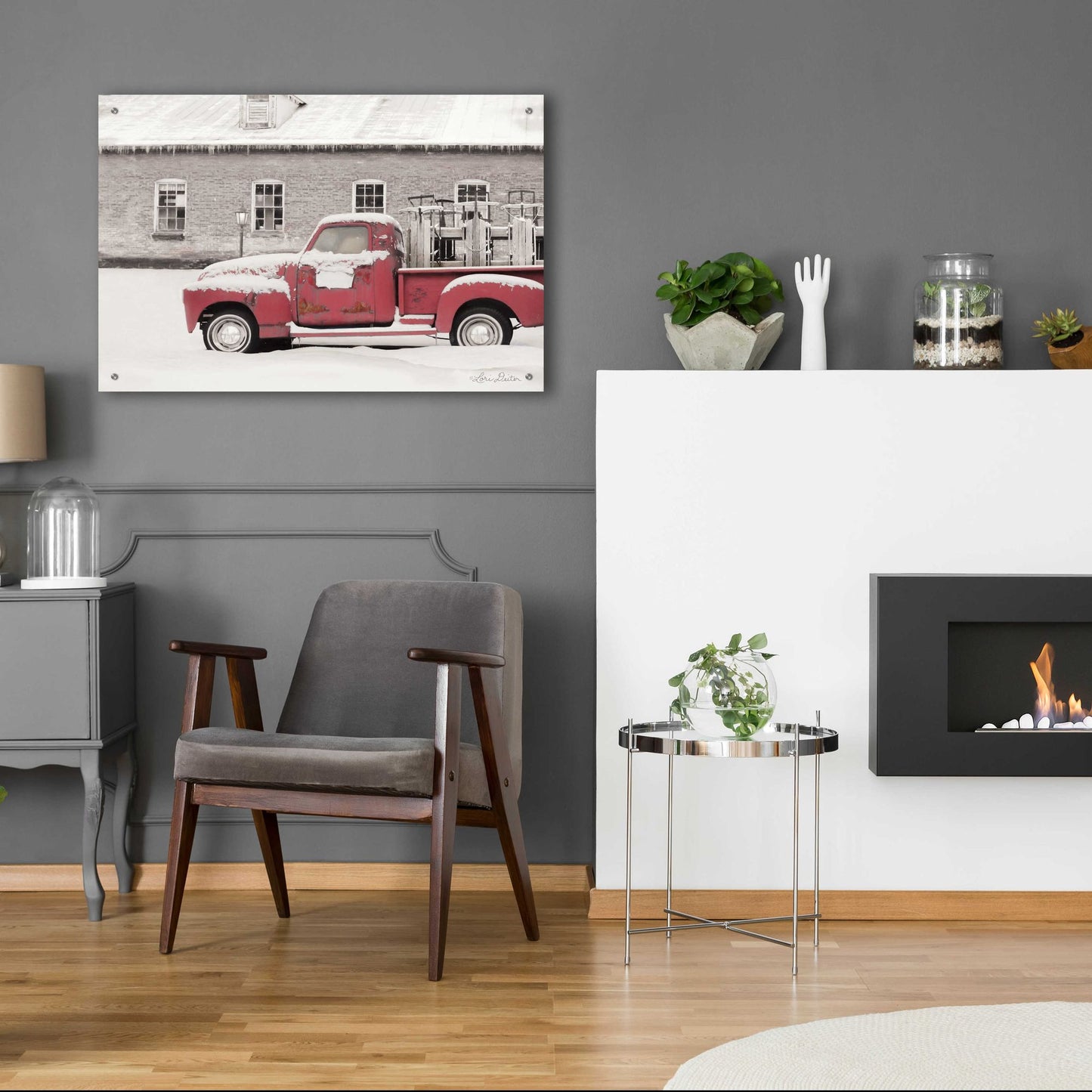 Epic Art 'Old Sled Works Red Truck' by Lori Deiter Acrylic Glass Wall Art,36x24