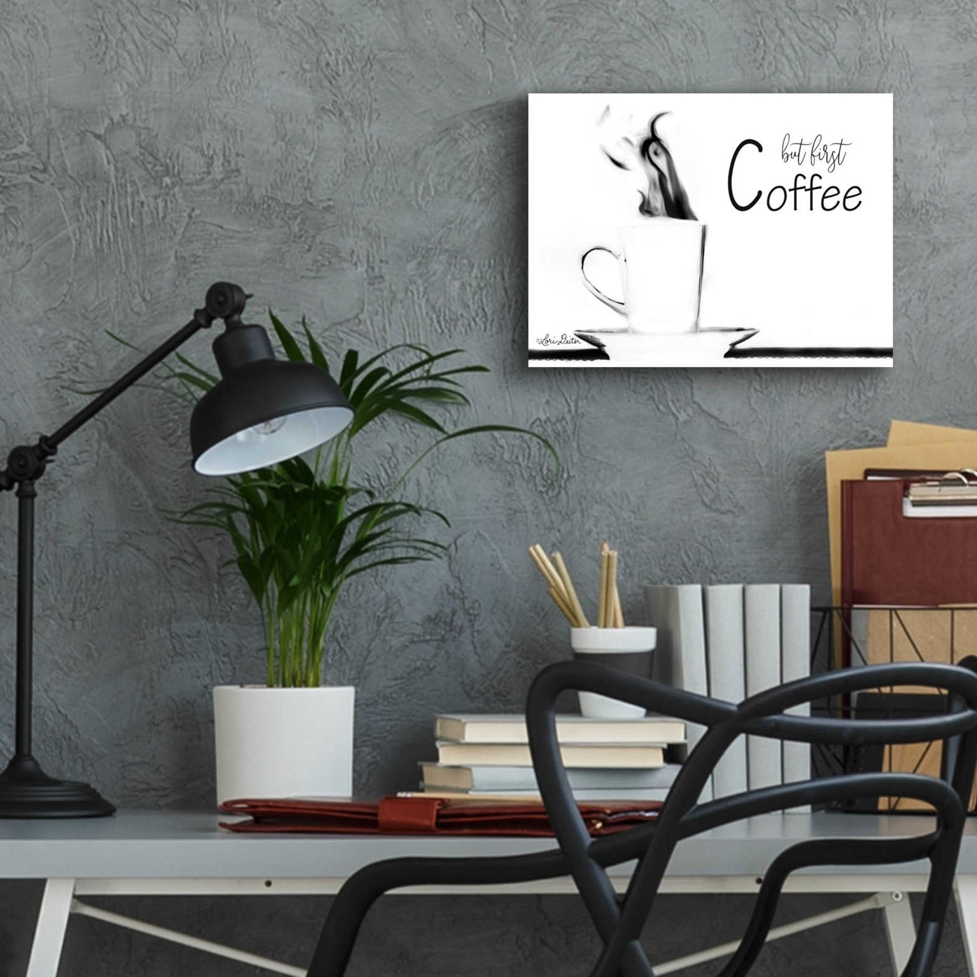 Epic Art 'But First Coffee II' by Lori Deiter Acrylic Glass Wall Art,16x12