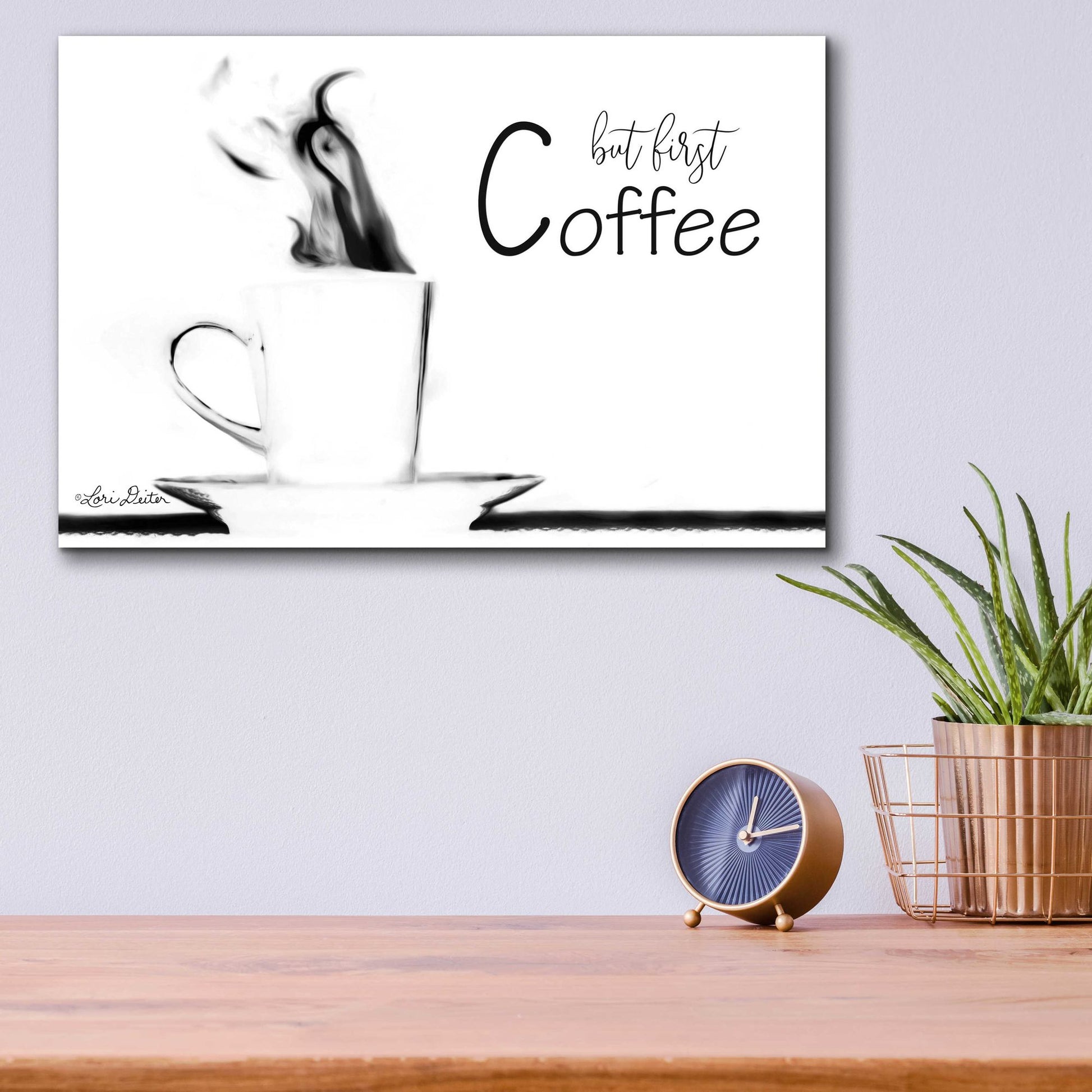 Epic Art 'But First Coffee II' by Lori Deiter Acrylic Glass Wall Art,16x12