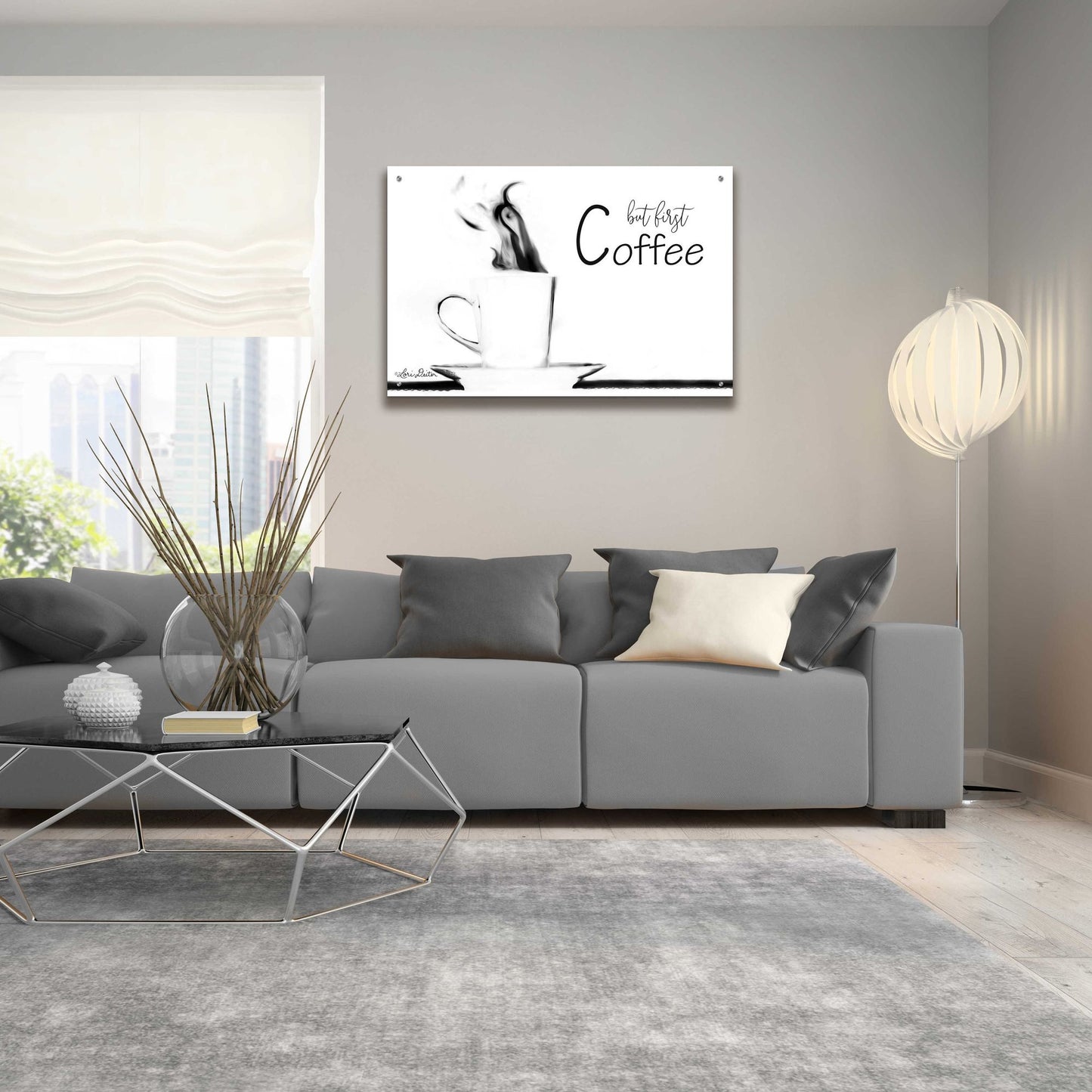 Epic Art 'But First Coffee II' by Lori Deiter Acrylic Glass Wall Art,36x24