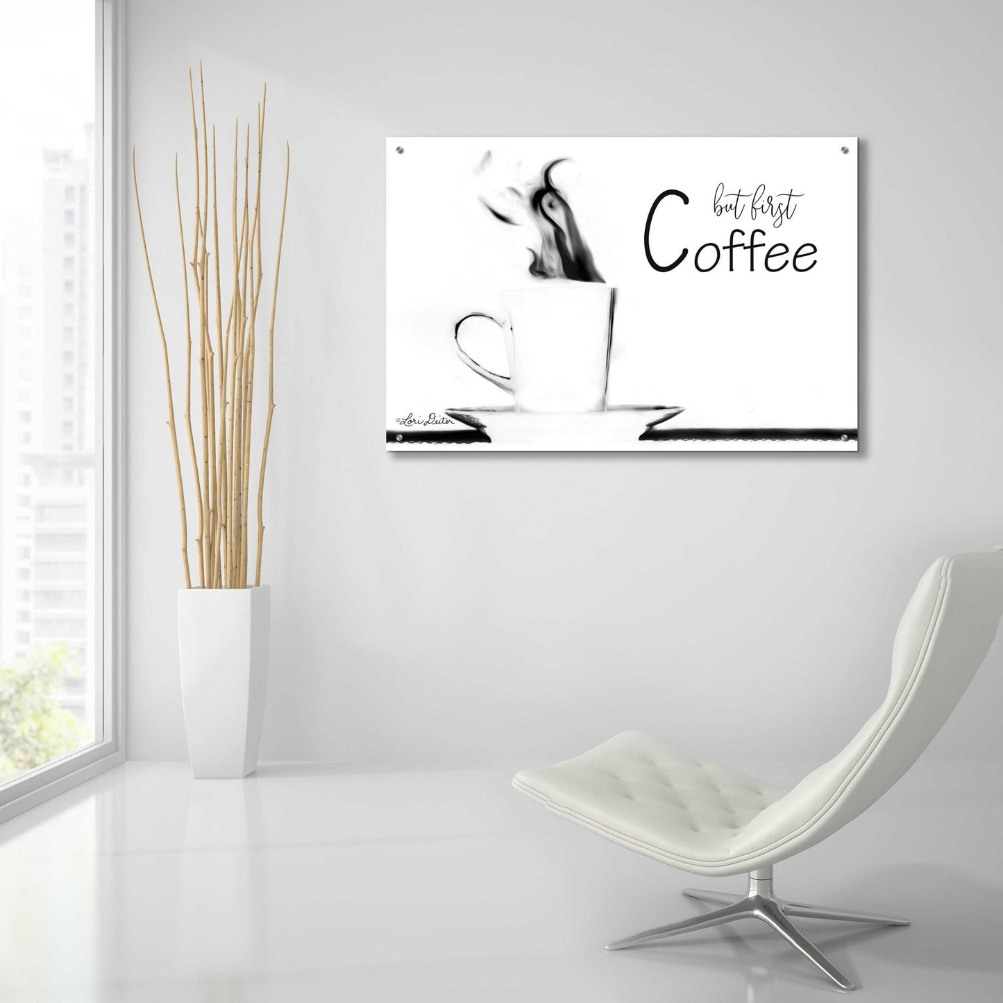 Epic Art 'But First Coffee II' by Lori Deiter Acrylic Glass Wall Art,36x24