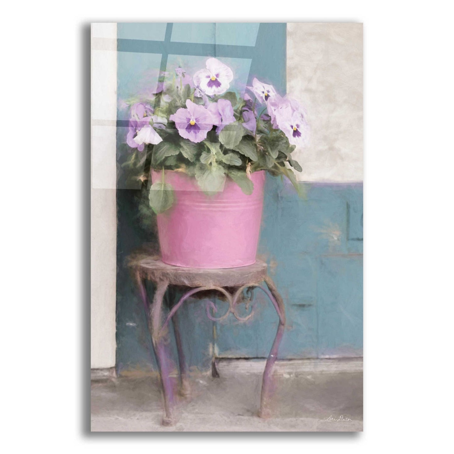 Epic Art 'Pansy Bucket' by Lori Deiter Acrylic Glass Wall Art