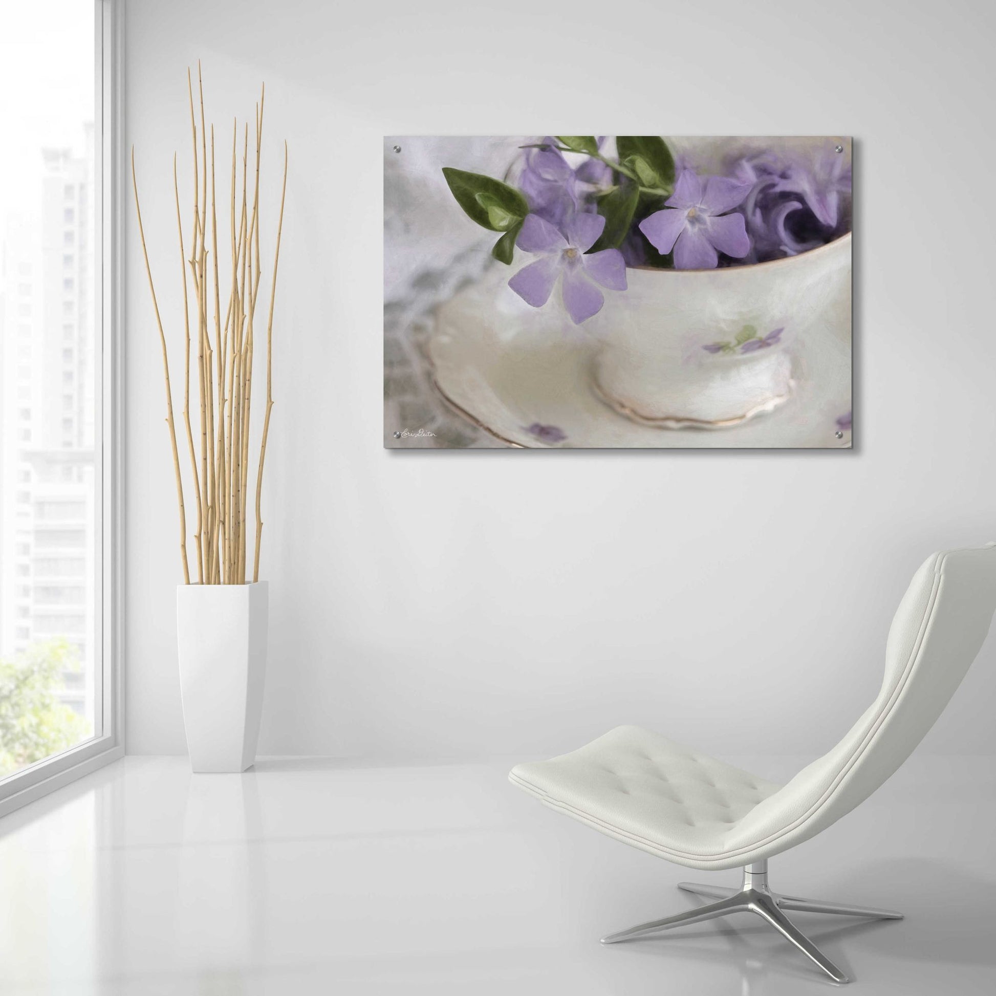 Epic Art 'Violet Teacup I' by Lori Deiter Acrylic Glass Wall Art,36x24