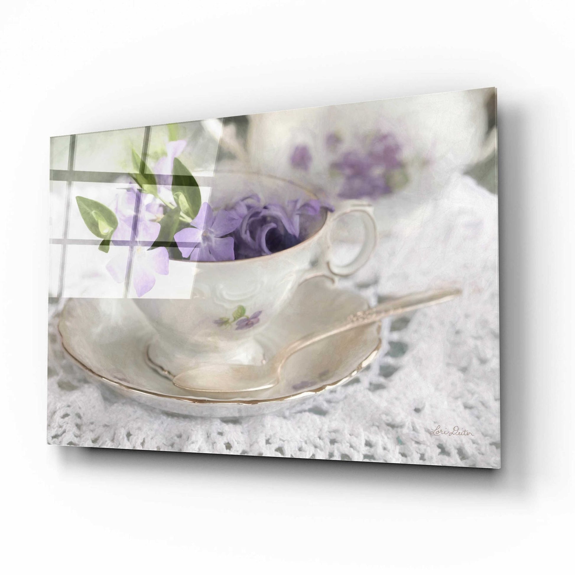 Epic Art 'Violet Teacup II' by Lori Deiter Acrylic Glass Wall Art,16x12