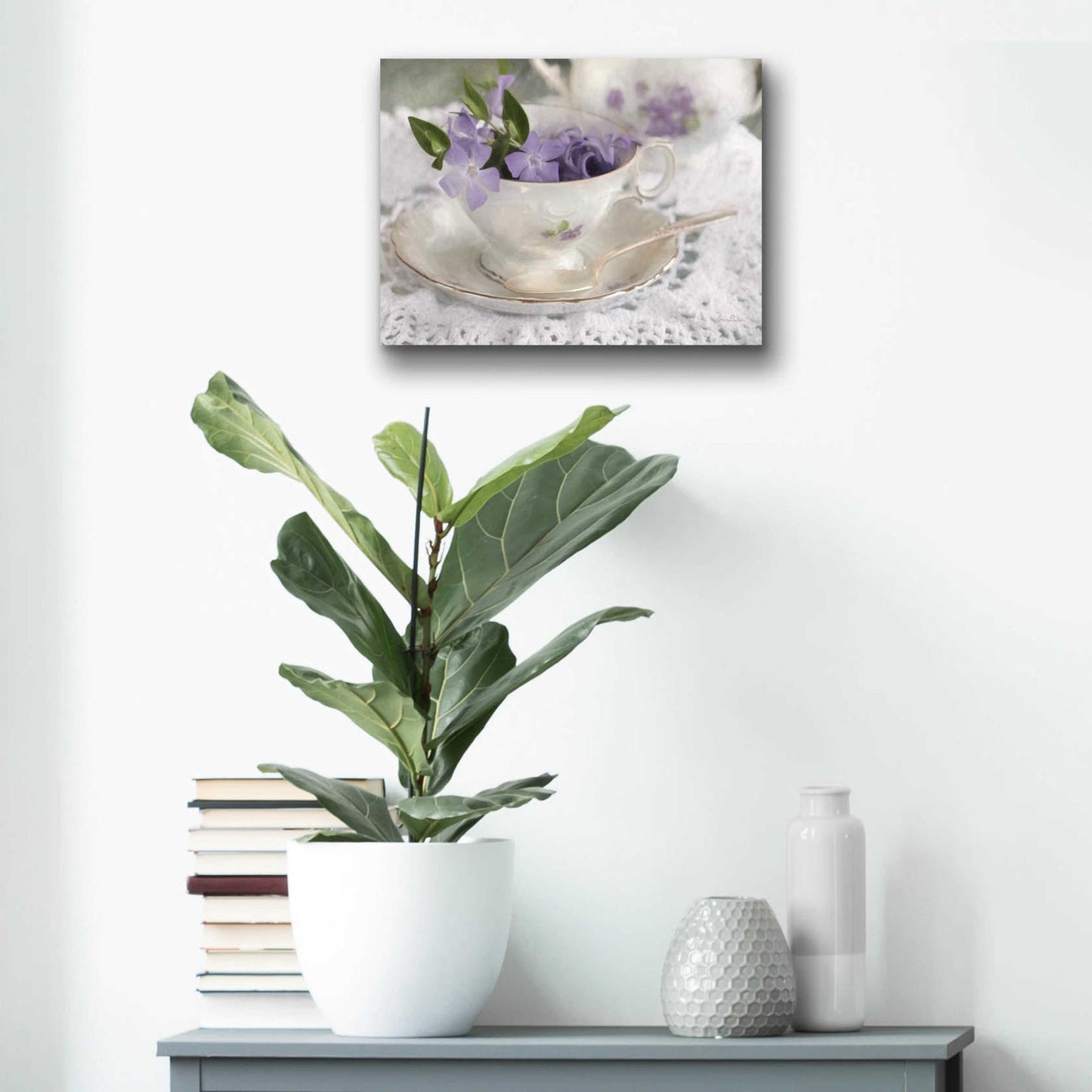 Epic Art 'Violet Teacup II' by Lori Deiter Acrylic Glass Wall Art,16x12