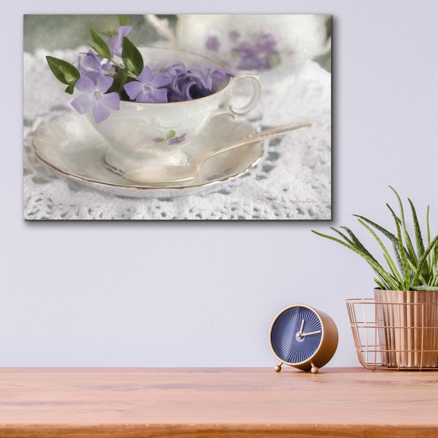 Epic Art 'Violet Teacup II' by Lori Deiter Acrylic Glass Wall Art,16x12