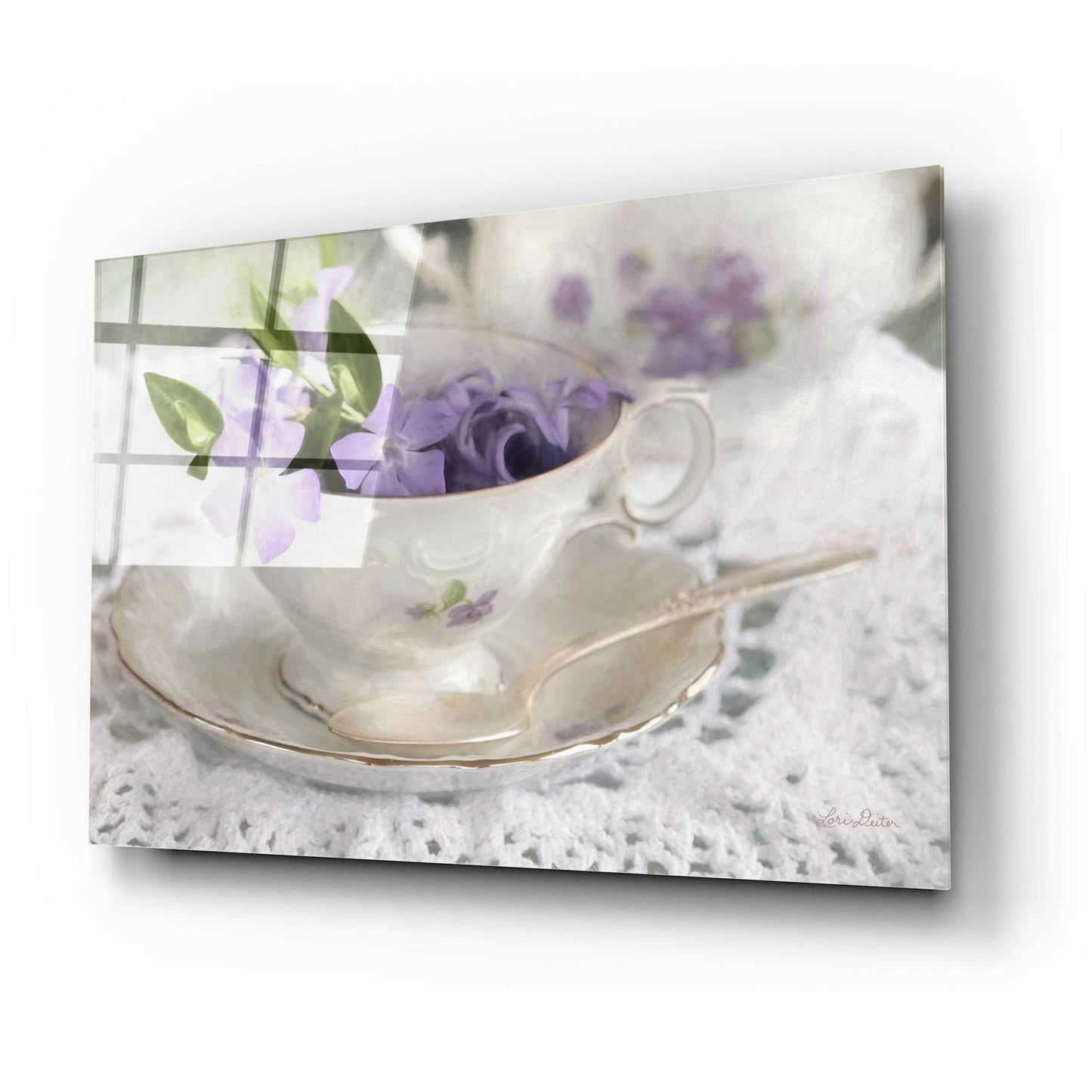 Epic Art 'Violet Teacup II' by Lori Deiter Acrylic Glass Wall Art,24x16