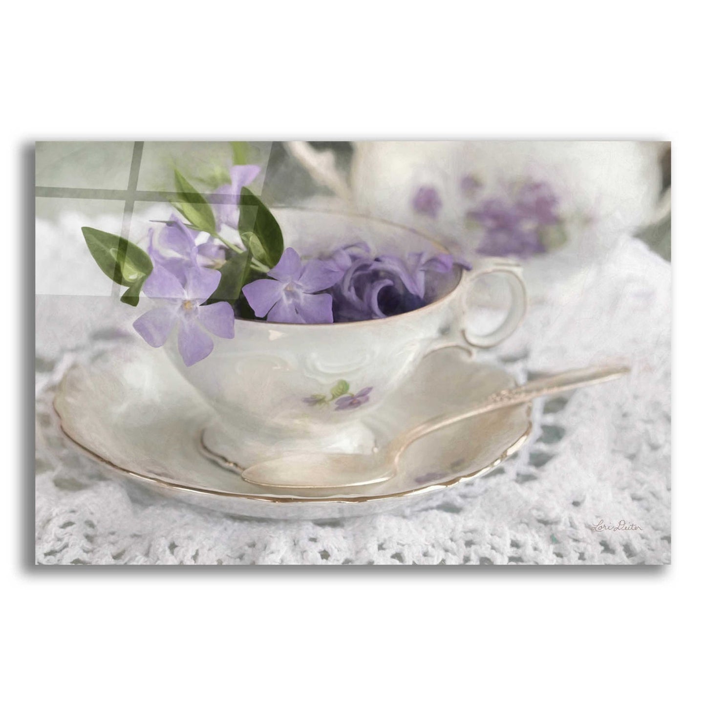 Epic Art 'Violet Teacup II' by Lori Deiter Acrylic Glass Wall Art,24x16