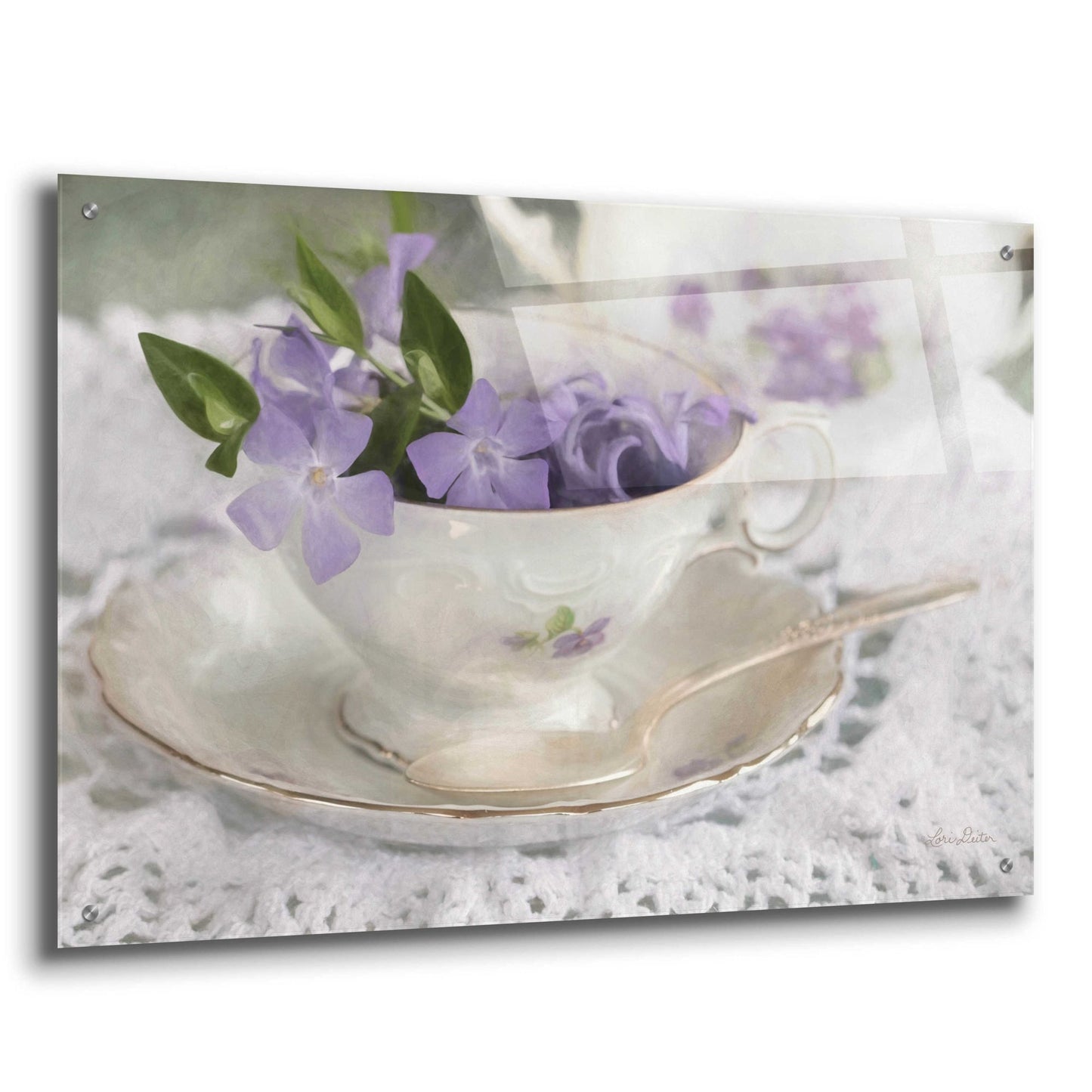 Epic Art 'Violet Teacup II' by Lori Deiter Acrylic Glass Wall Art,36x24