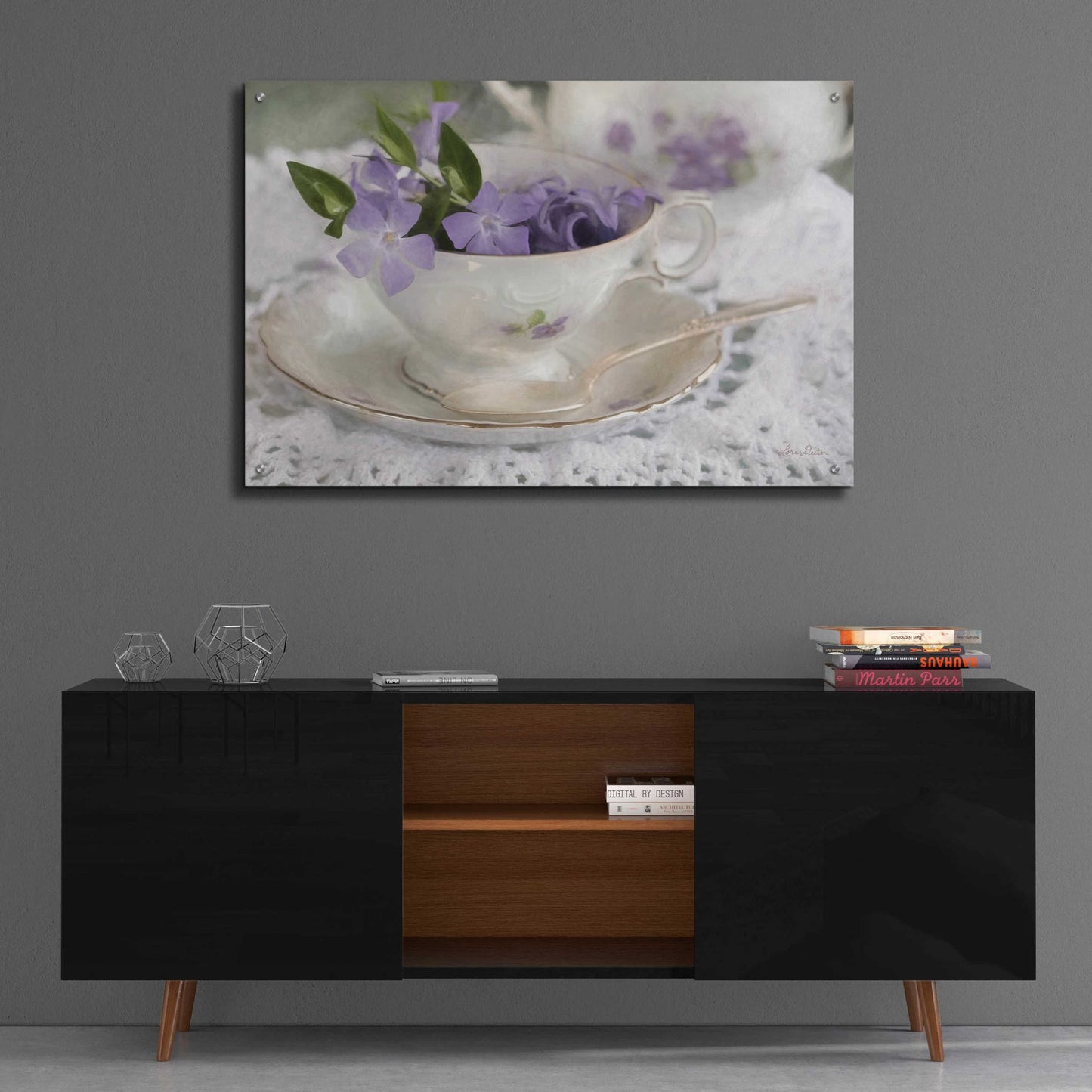 Epic Art 'Violet Teacup II' by Lori Deiter Acrylic Glass Wall Art,36x24