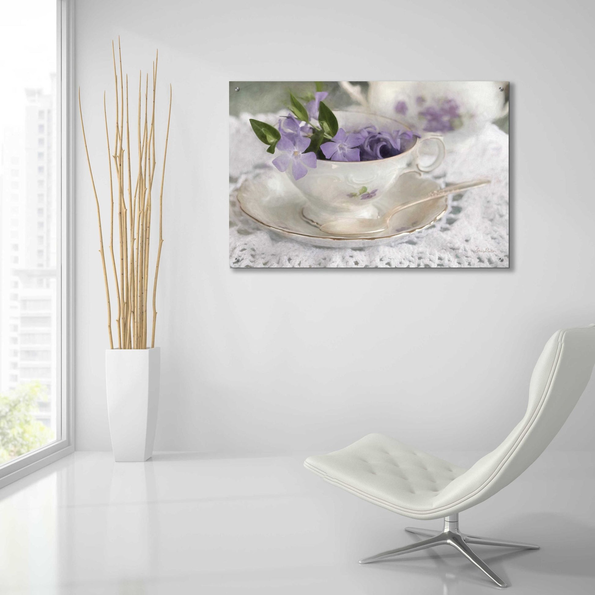 Epic Art 'Violet Teacup II' by Lori Deiter Acrylic Glass Wall Art,36x24