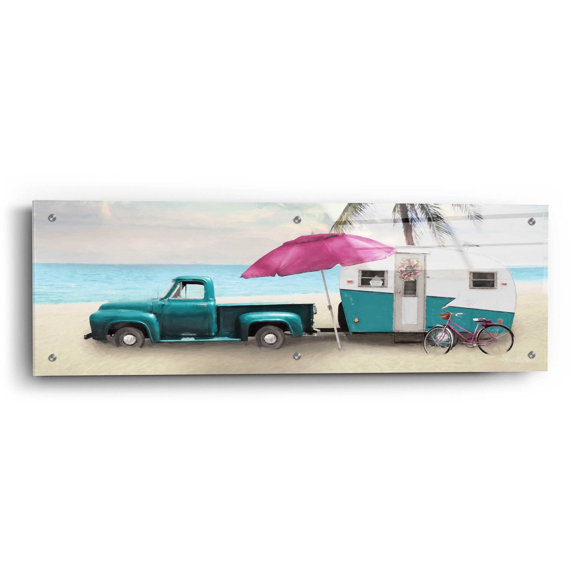 Epic Art 'Beach Camping with Bike' by Lori Deiter Acrylic Glass Wall Art,36x12