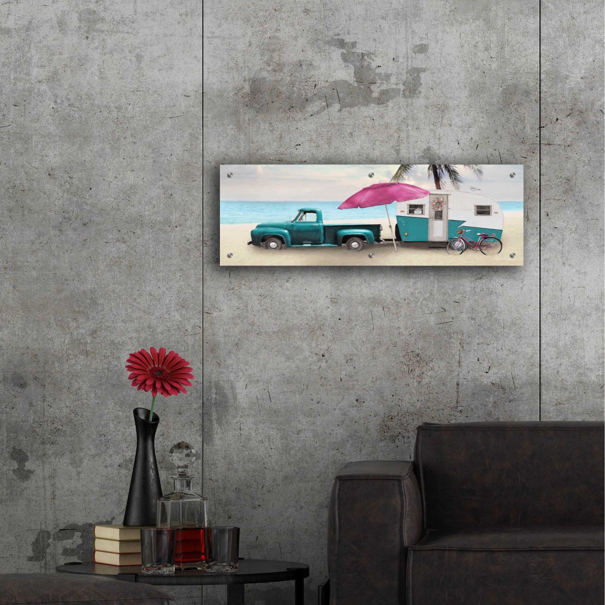 Epic Art 'Beach Camping with Bike' by Lori Deiter Acrylic Glass Wall Art,36x12