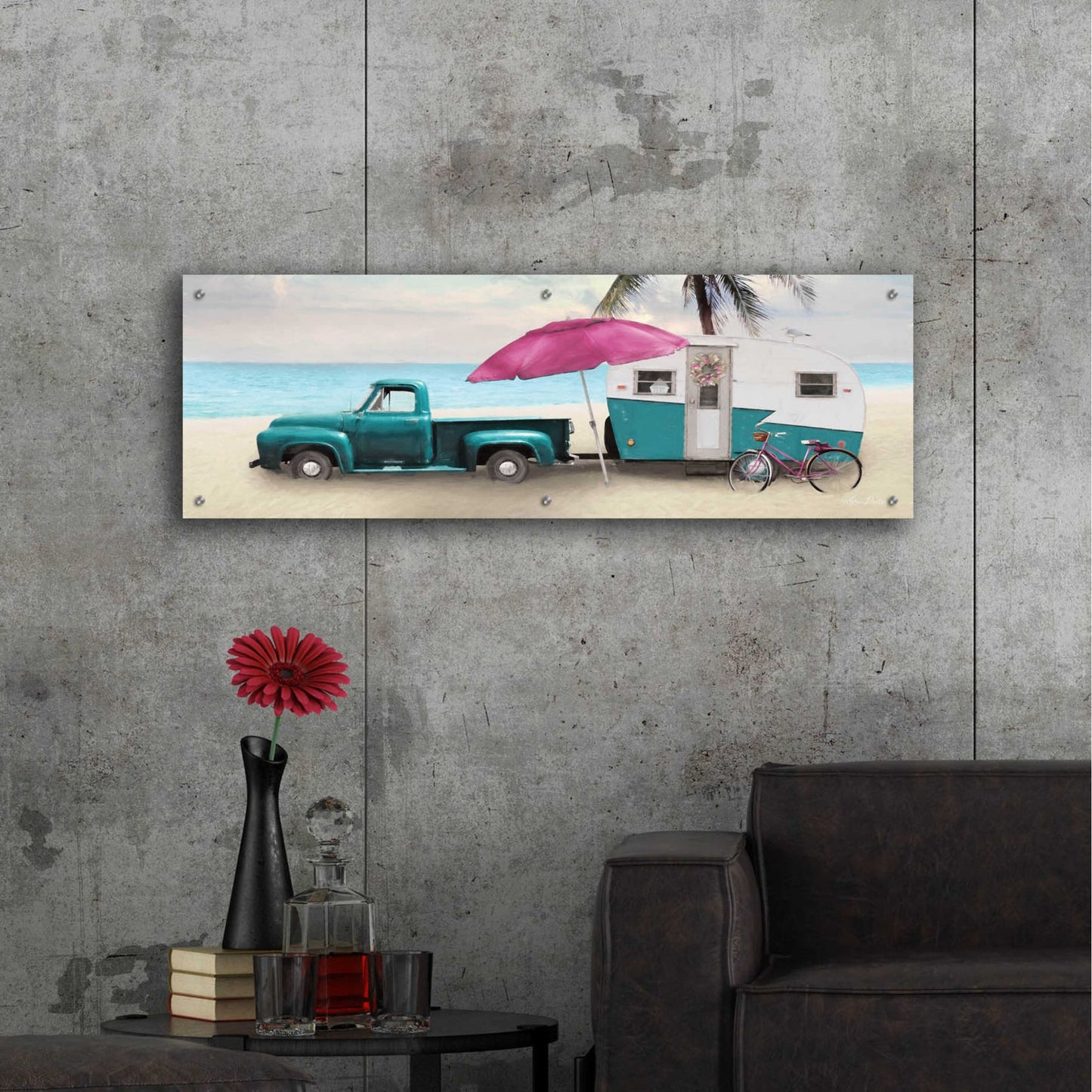 Epic Art 'Beach Camping with Bike' by Lori Deiter Acrylic Glass Wall Art,48x16