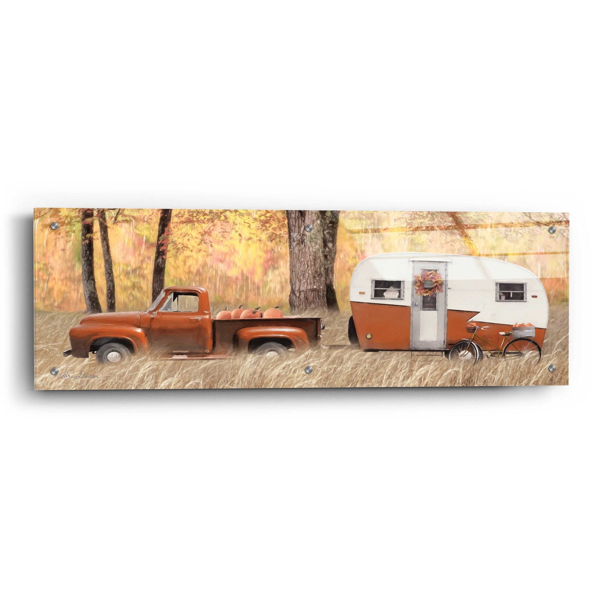 Epic Art 'Fall Camping with bike' by Lori Deiter Acrylic Glass Wall Art,36x12