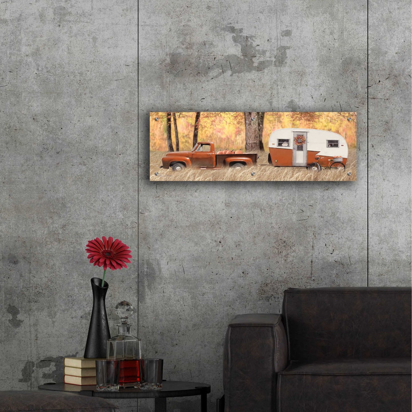 Epic Art 'Fall Camping with bike' by Lori Deiter Acrylic Glass Wall Art,36x12