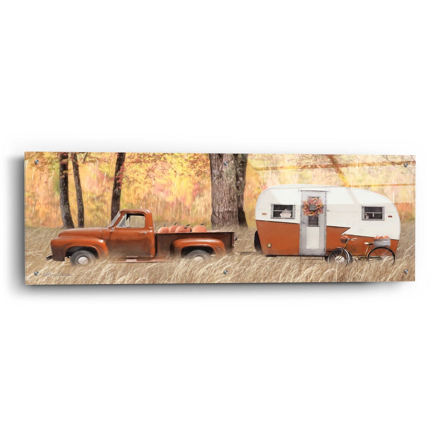 Epic Art 'Fall Camping with bike' by Lori Deiter Acrylic Glass Wall Art,48x16