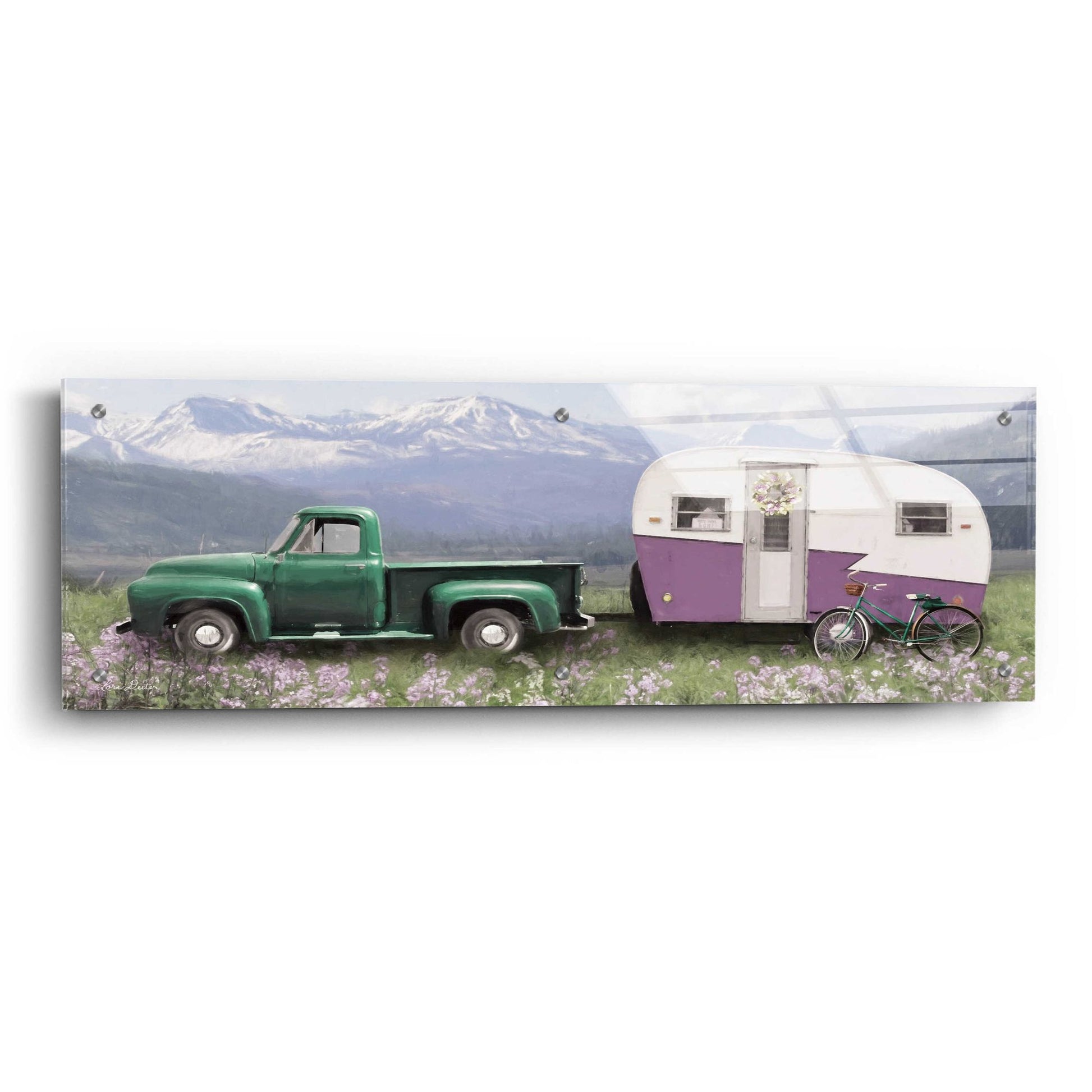 Epic Art 'Spring Camping with Bike' by Lori Deiter Acrylic Glass Wall Art,36x12