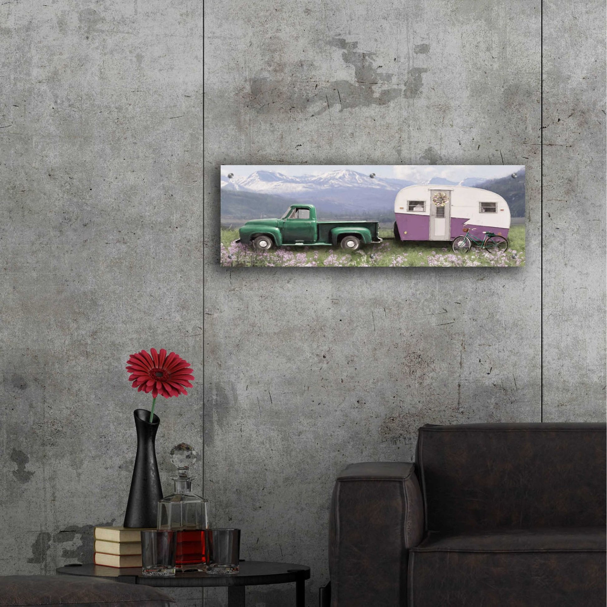 Epic Art 'Spring Camping with Bike' by Lori Deiter Acrylic Glass Wall Art,36x12