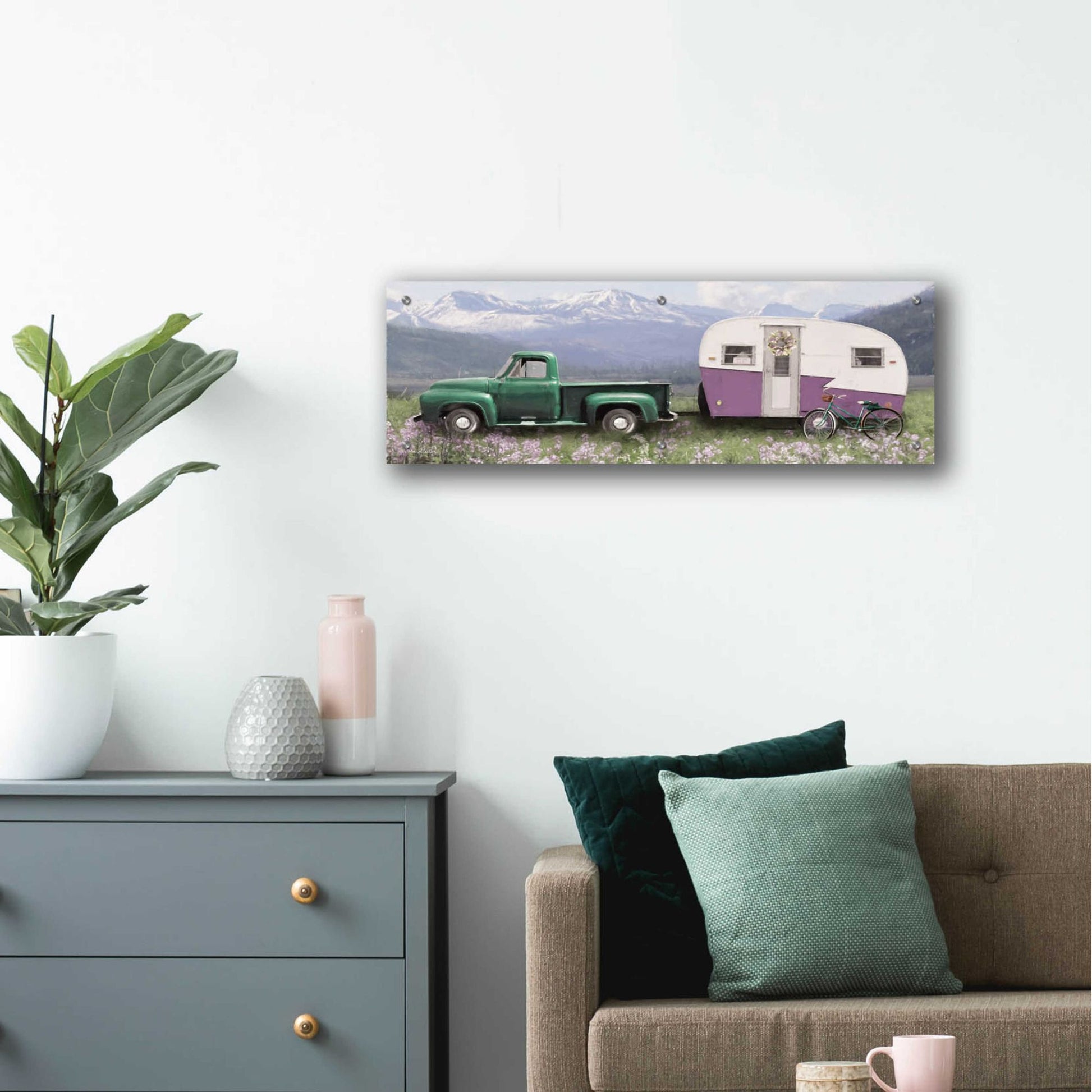 Epic Art 'Spring Camping with Bike' by Lori Deiter Acrylic Glass Wall Art,36x12