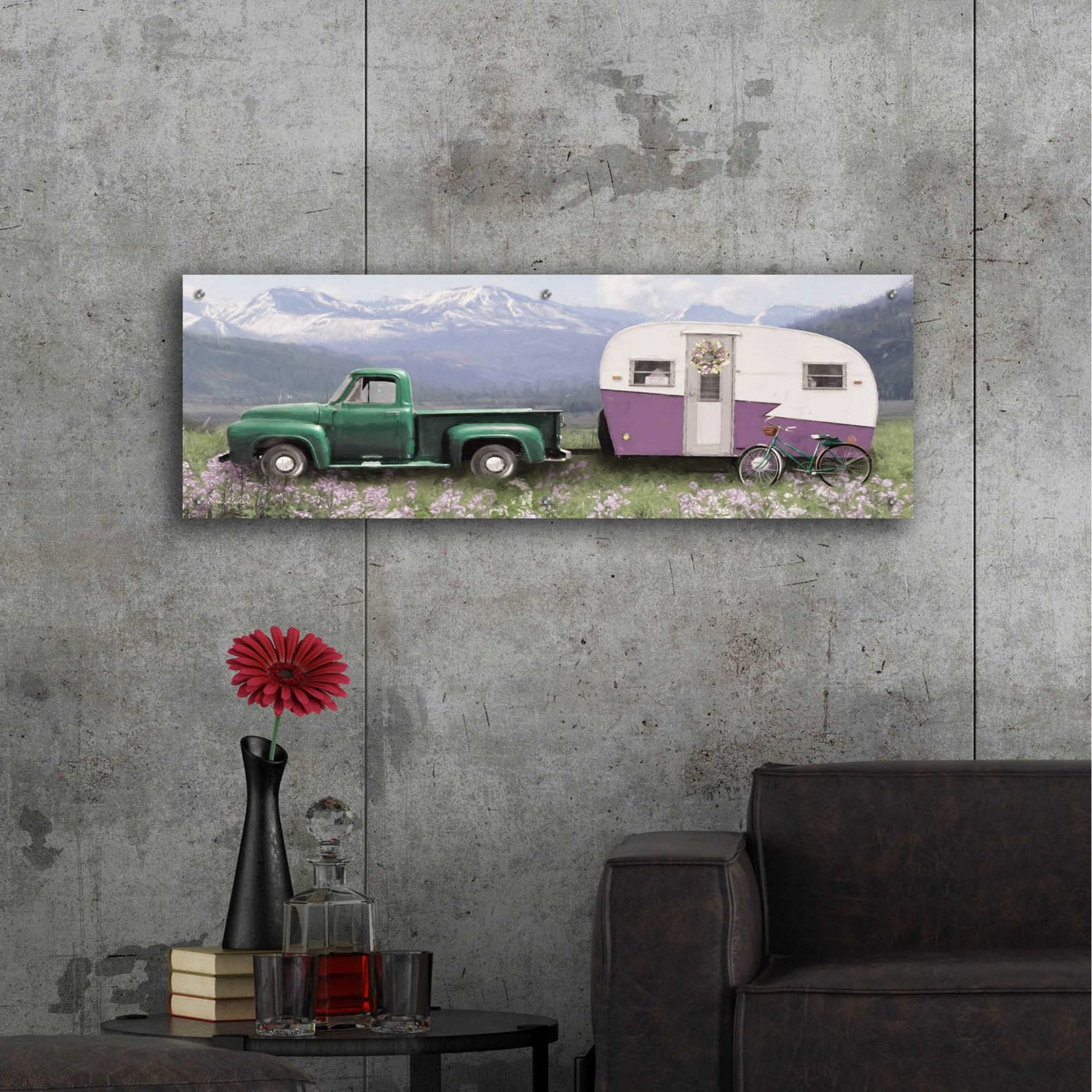 Epic Art 'Spring Camping with Bike' by Lori Deiter Acrylic Glass Wall Art,48x16