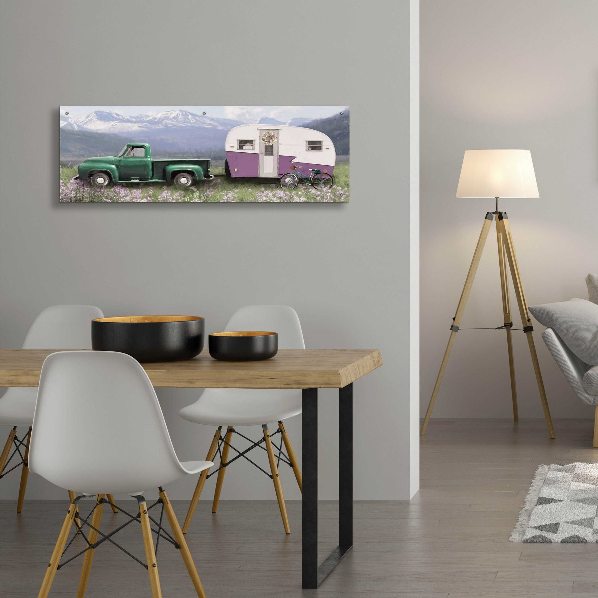 Epic Art 'Spring Camping with Bike' by Lori Deiter Acrylic Glass Wall Art,48x16