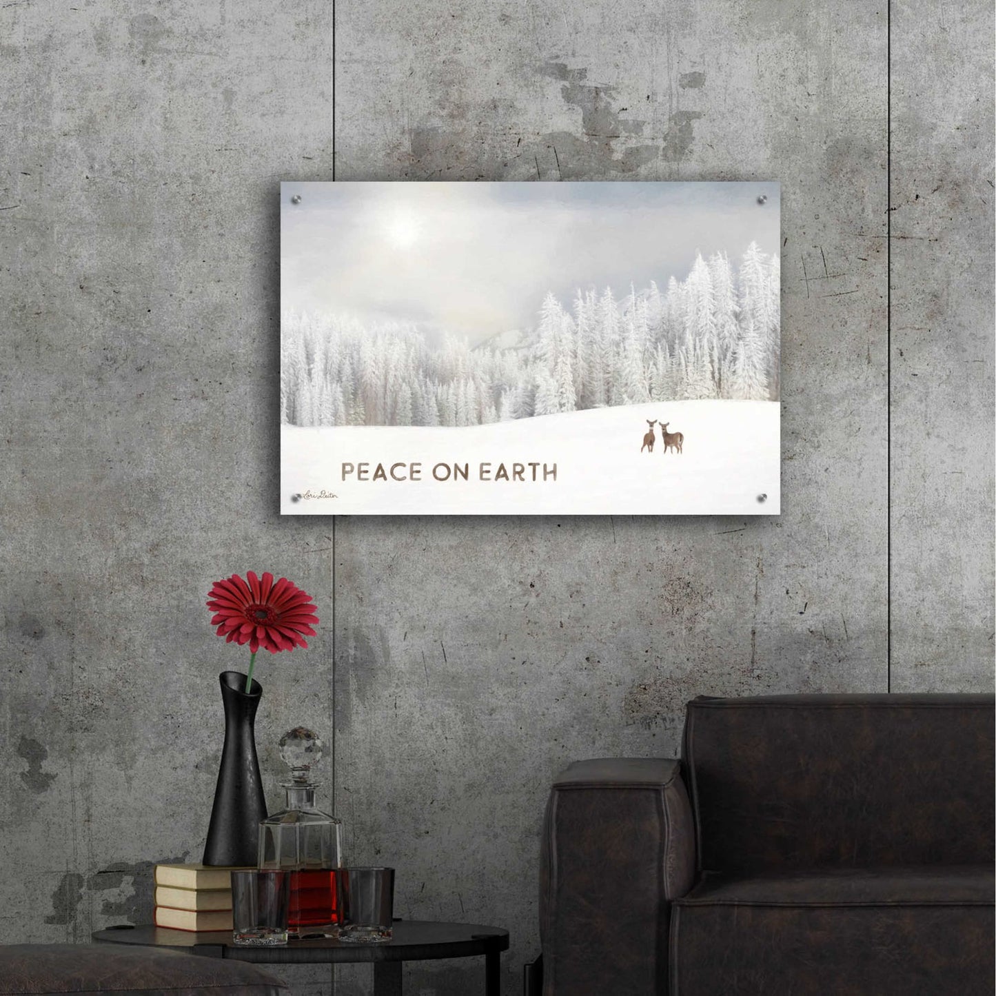 Epic Art 'Lava Mountain Snow Storm with Deer' by Lori Deiter Acrylic Glass Wall Art,36x24