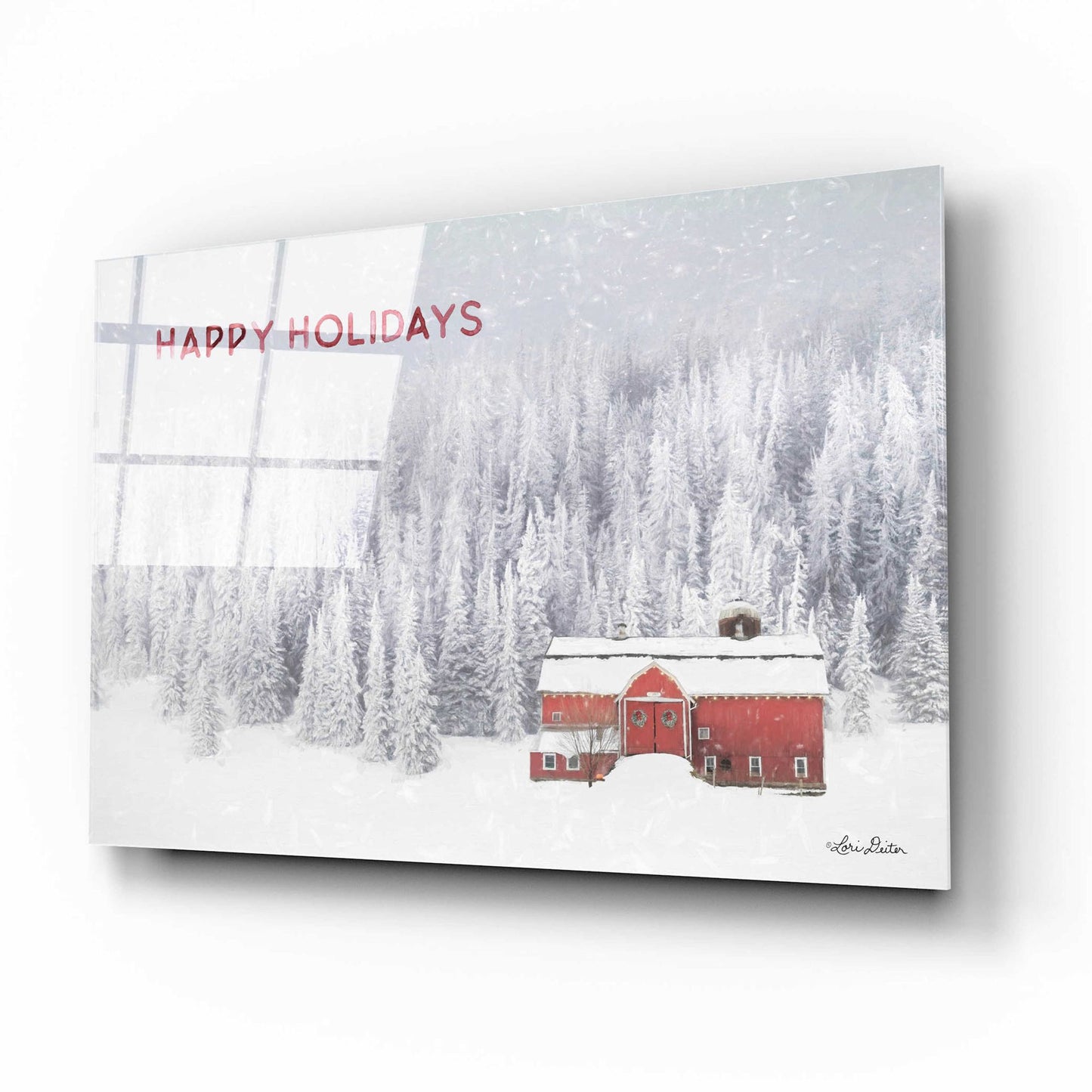 Epic Art 'Snowy Forest Happy Holidays' by Lori Deiter Acrylic Glass Wall Art,16x12
