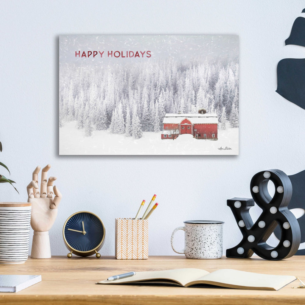 Epic Art 'Snowy Forest Happy Holidays' by Lori Deiter Acrylic Glass Wall Art,16x12