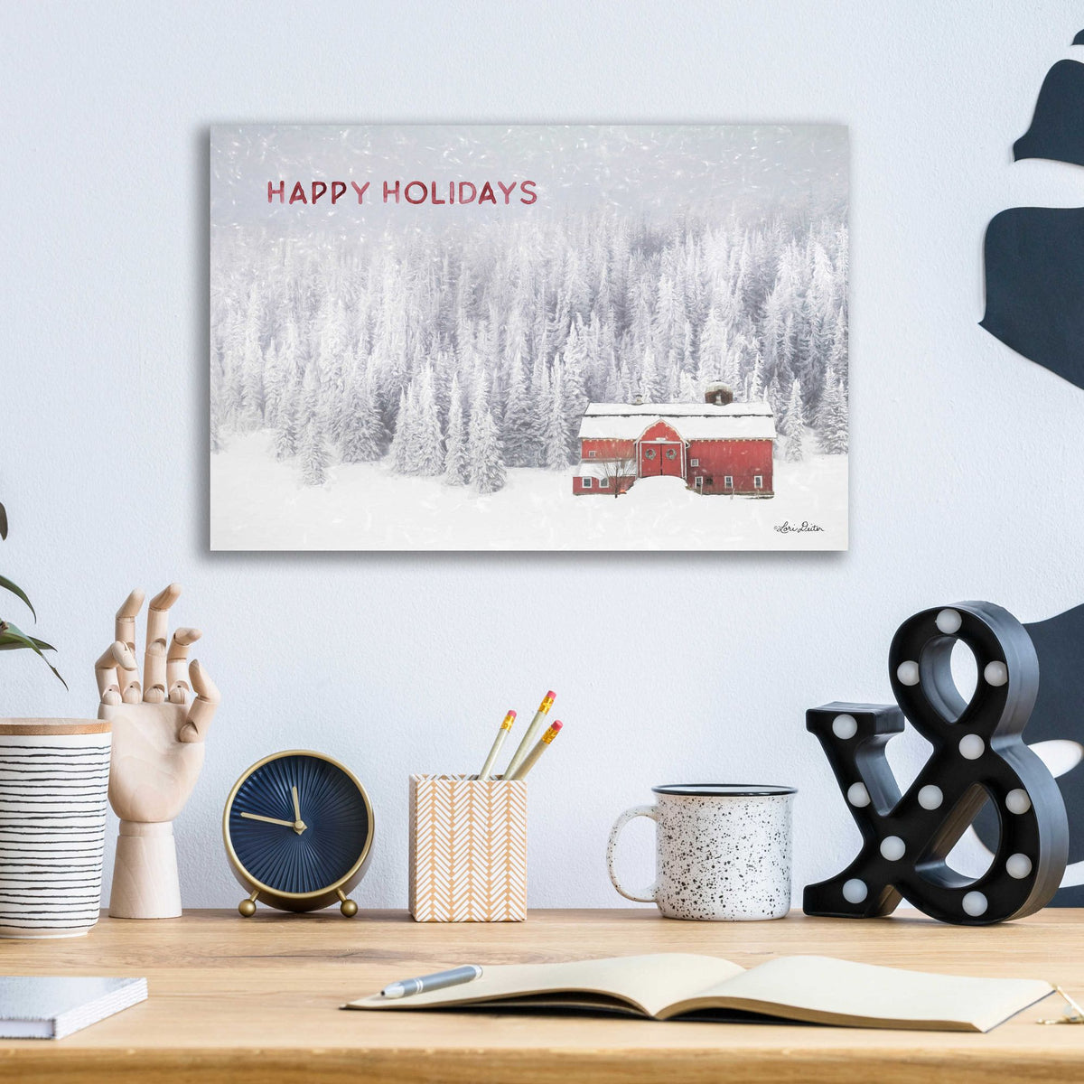 Epic Art 'Snowy Forest Happy Holidays' by Lori Deiter Acrylic Glass Wall Art,16x12