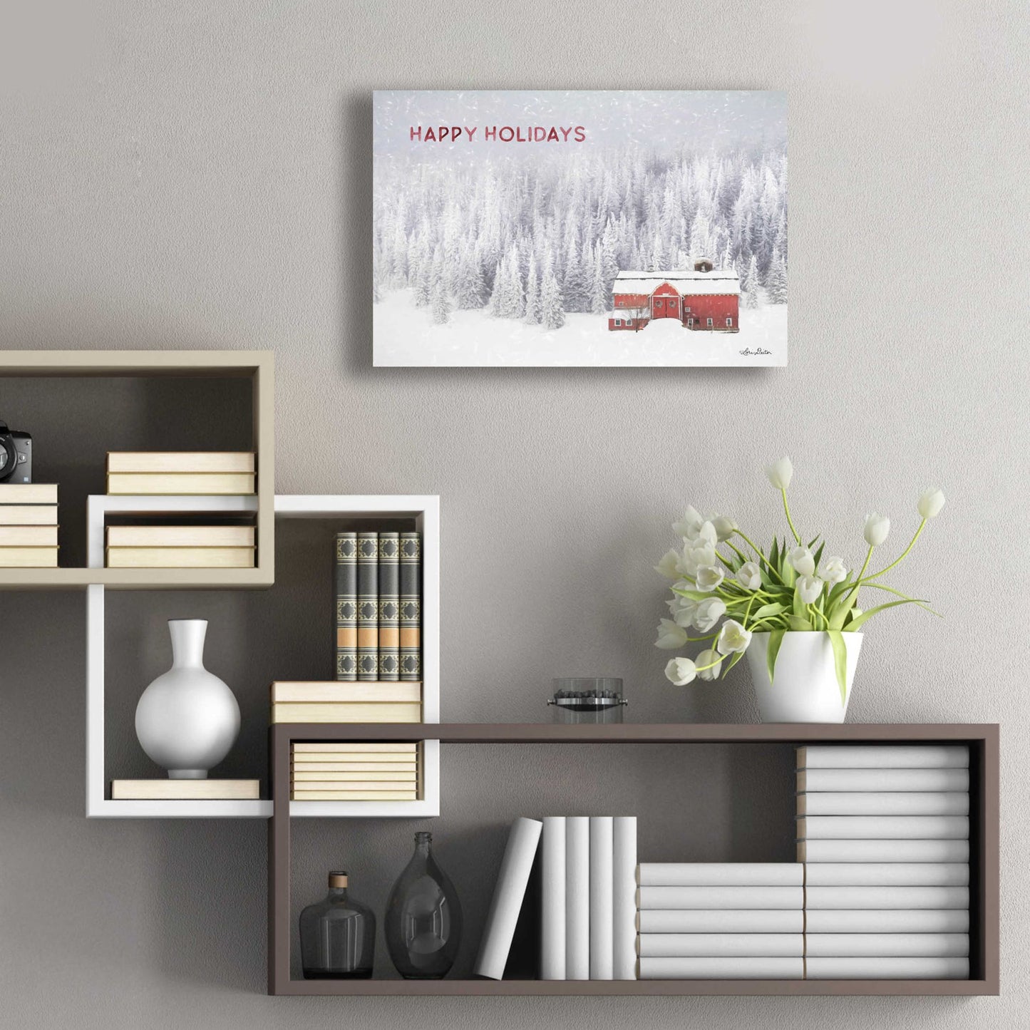 Epic Art 'Snowy Forest Happy Holidays' by Lori Deiter Acrylic Glass Wall Art,24x16