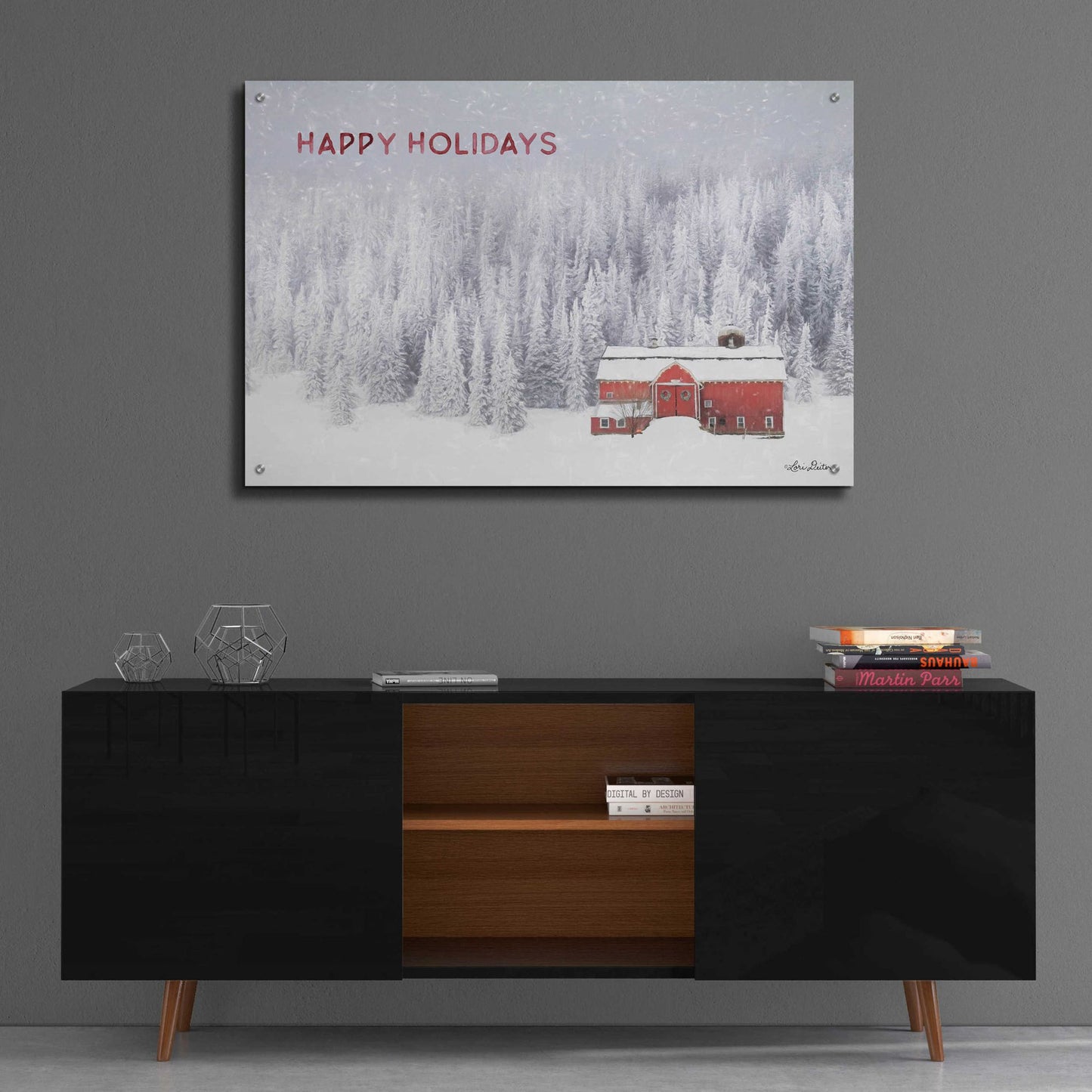 Epic Art 'Snowy Forest Happy Holidays' by Lori Deiter Acrylic Glass Wall Art,36x24
