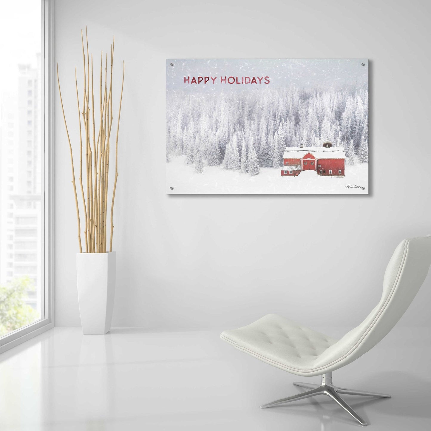 Epic Art 'Snowy Forest Happy Holidays' by Lori Deiter Acrylic Glass Wall Art,36x24