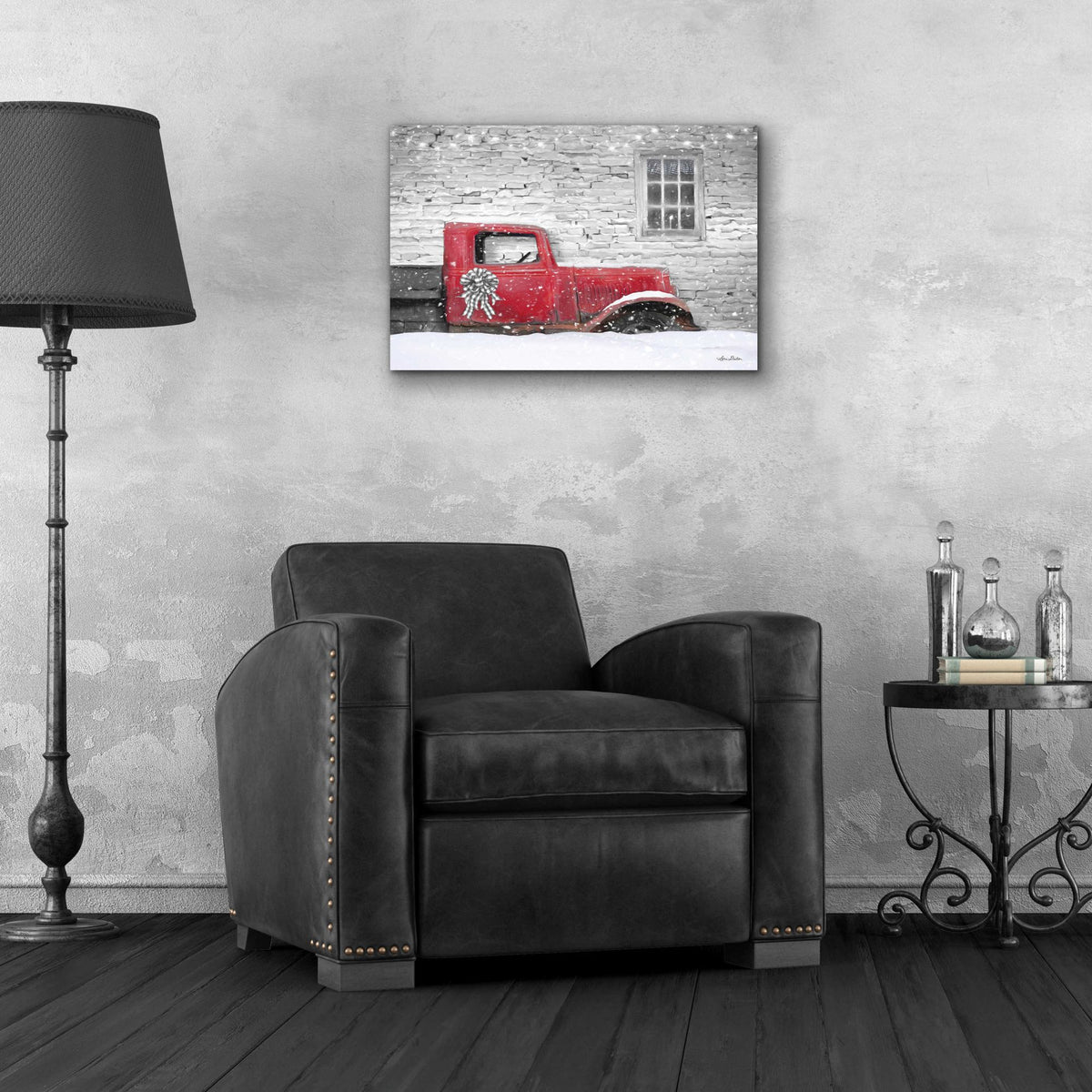 Epic Art 'Christmas Truck with Plaid Bow' by Lori Deiter Acrylic Glass Wall Art,24x16