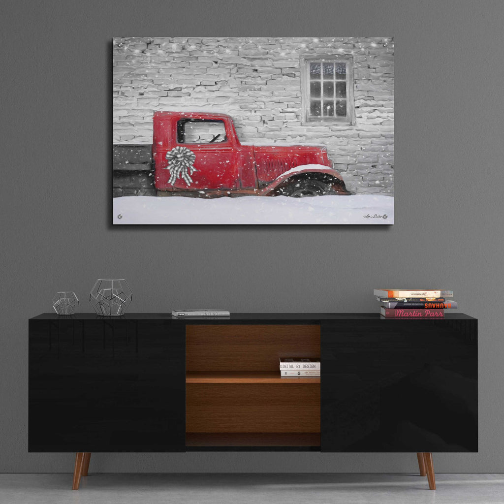 Epic Art 'Christmas Truck with Plaid Bow' by Lori Deiter Acrylic Glass Wall Art,36x24