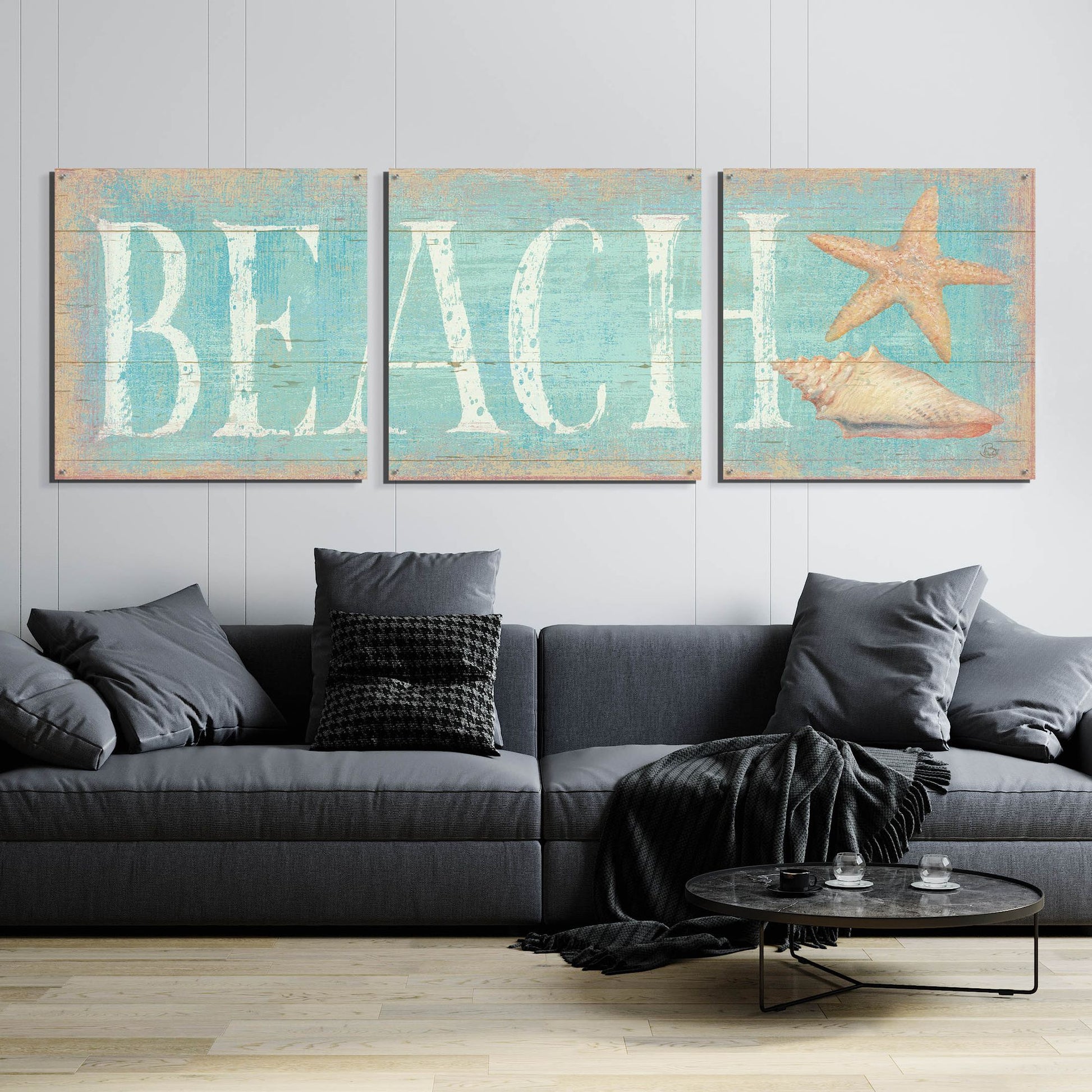 Epic Art 'Pastel Beach' by Daphne Brissonnet, Acrylic Glass Wall Art, 3 Piece Set,108x36