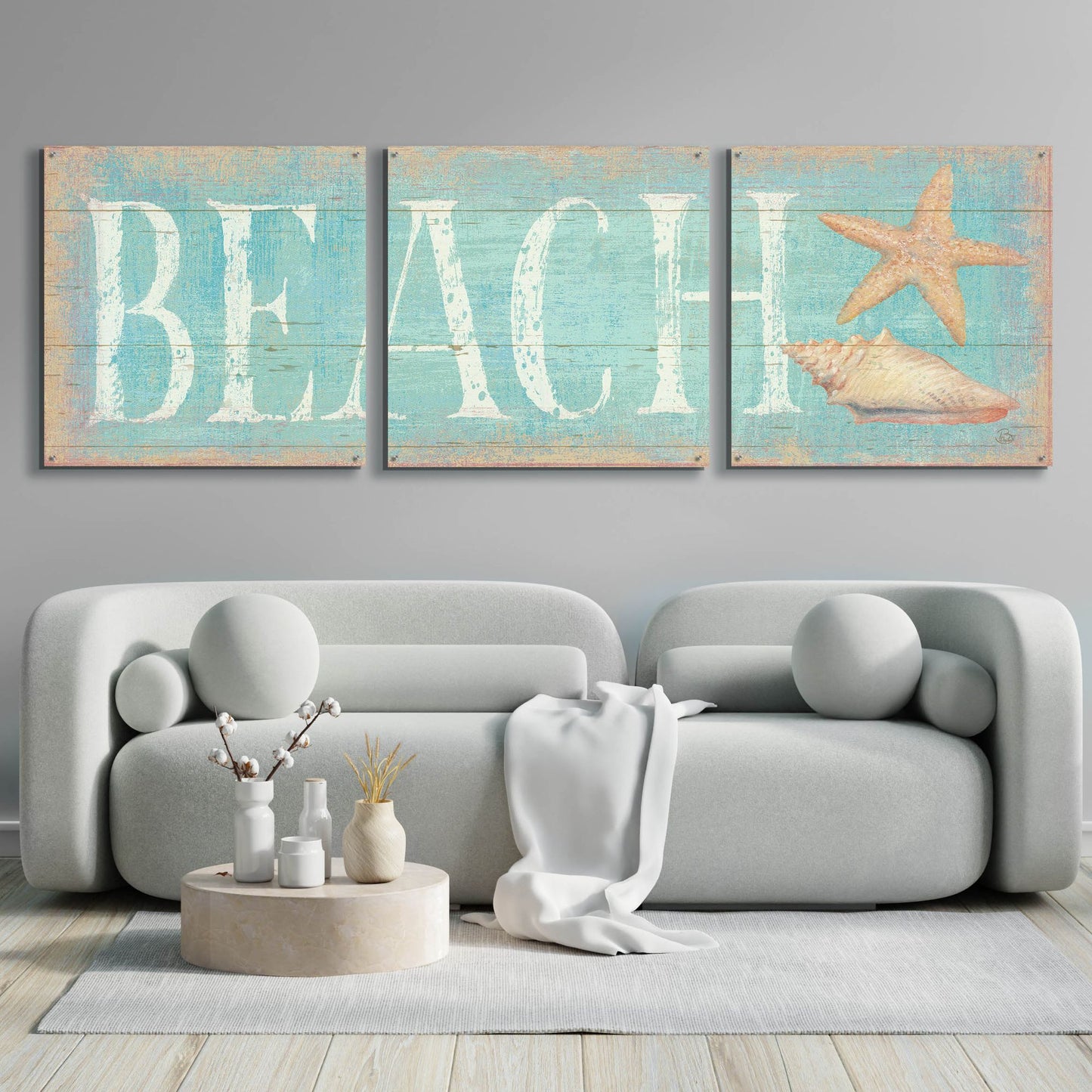 Epic Art 'Pastel Beach' by Daphne Brissonnet, Acrylic Glass Wall Art, 3 Piece Set,108x36