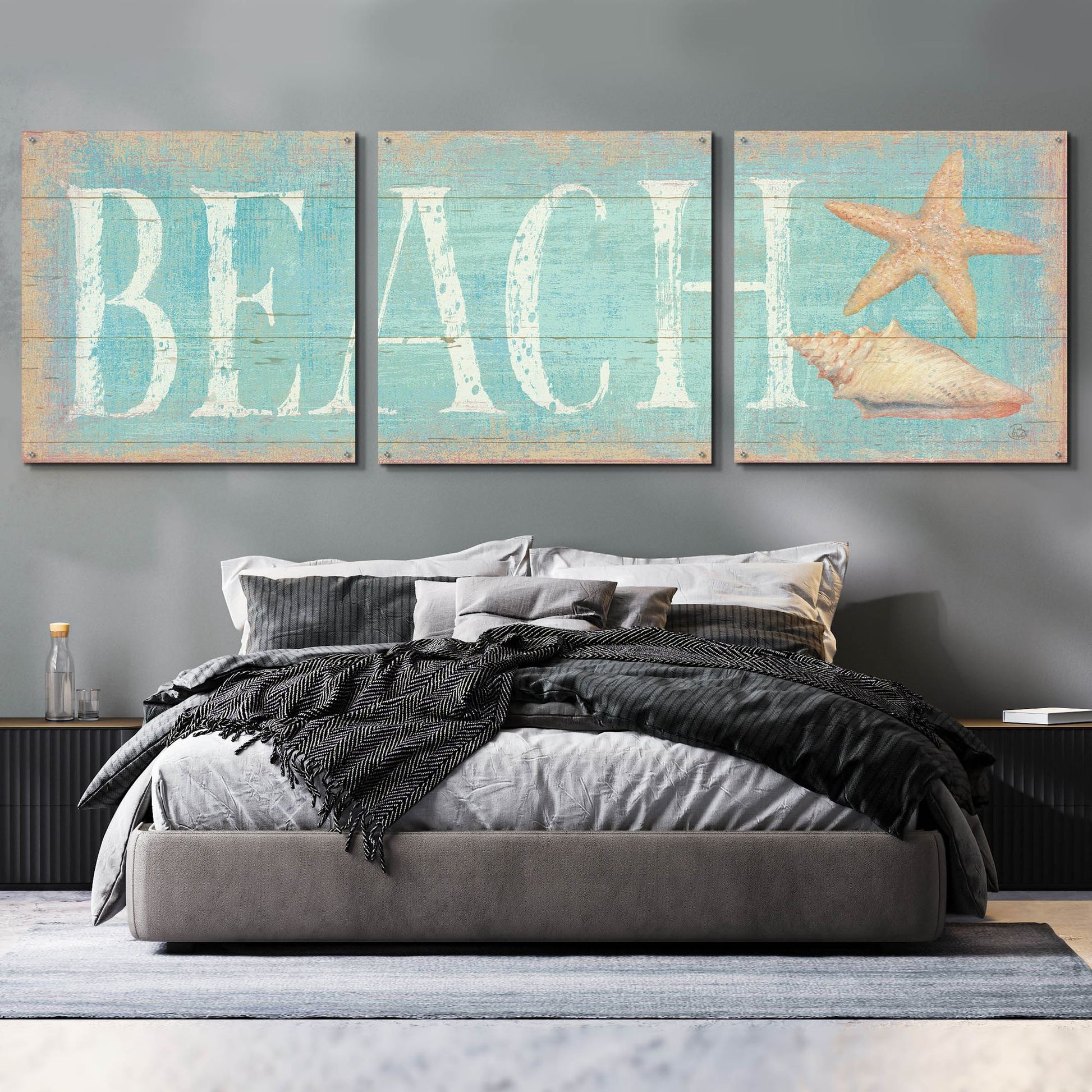 Epic Art 'Pastel Beach' by Daphne Brissonnet, Acrylic Glass Wall Art, 3 Piece Set,108x36