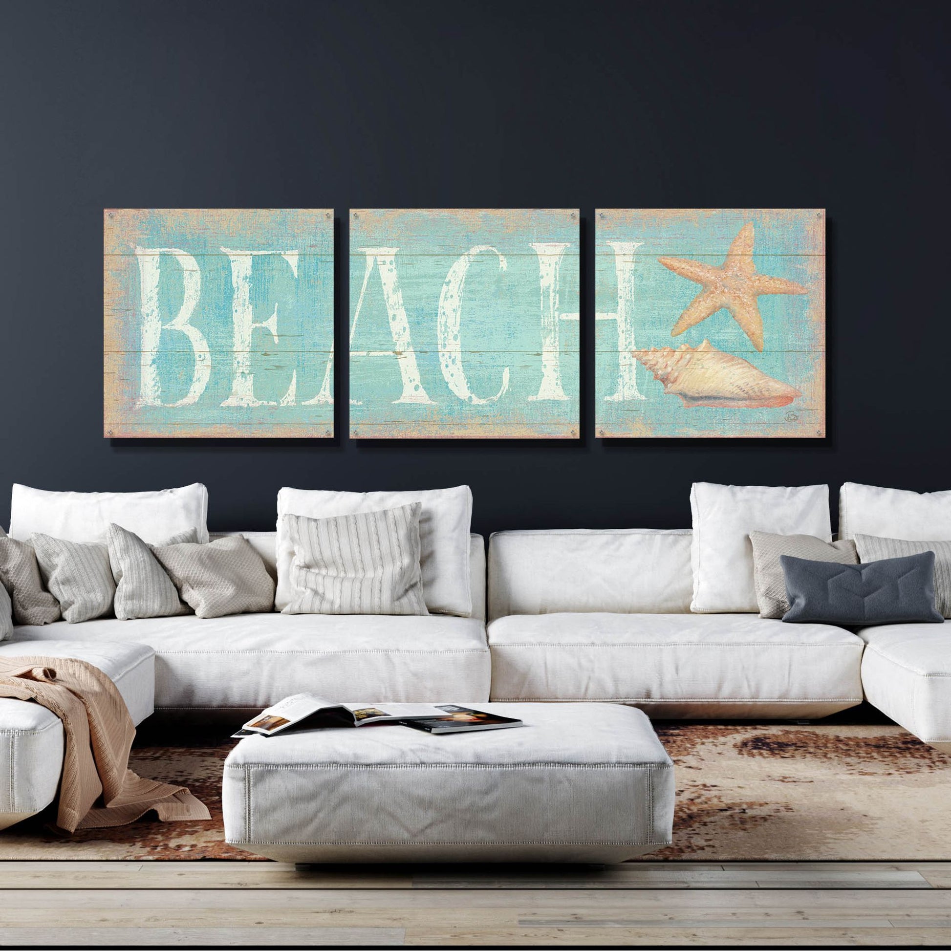 Epic Art 'Pastel Beach' by Daphne Brissonnet, Acrylic Glass Wall Art, 3 Piece Set,108x36