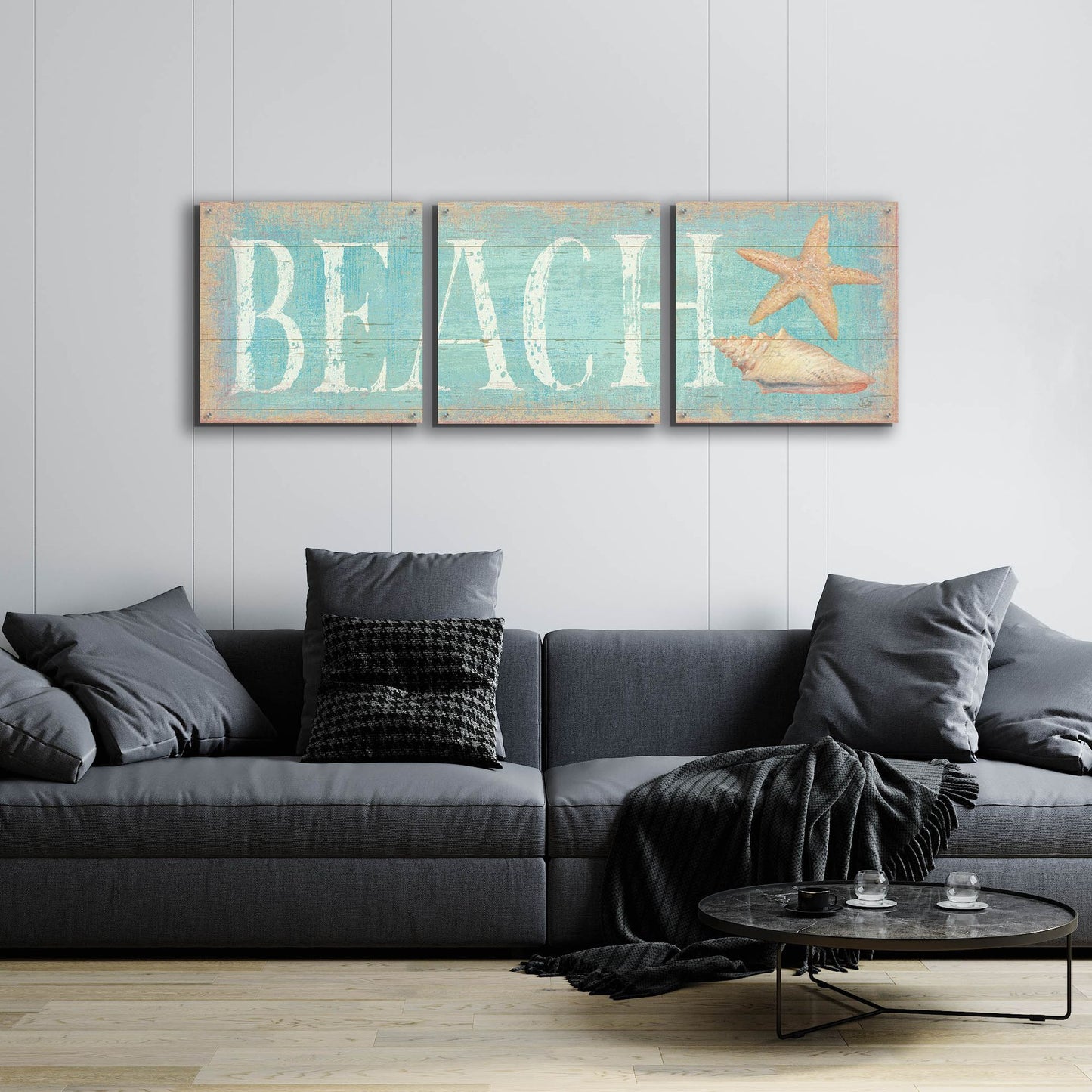 Epic Art 'Pastel Beach' by Daphne Brissonnet, Acrylic Glass Wall Art, 3 Piece Set,72x24