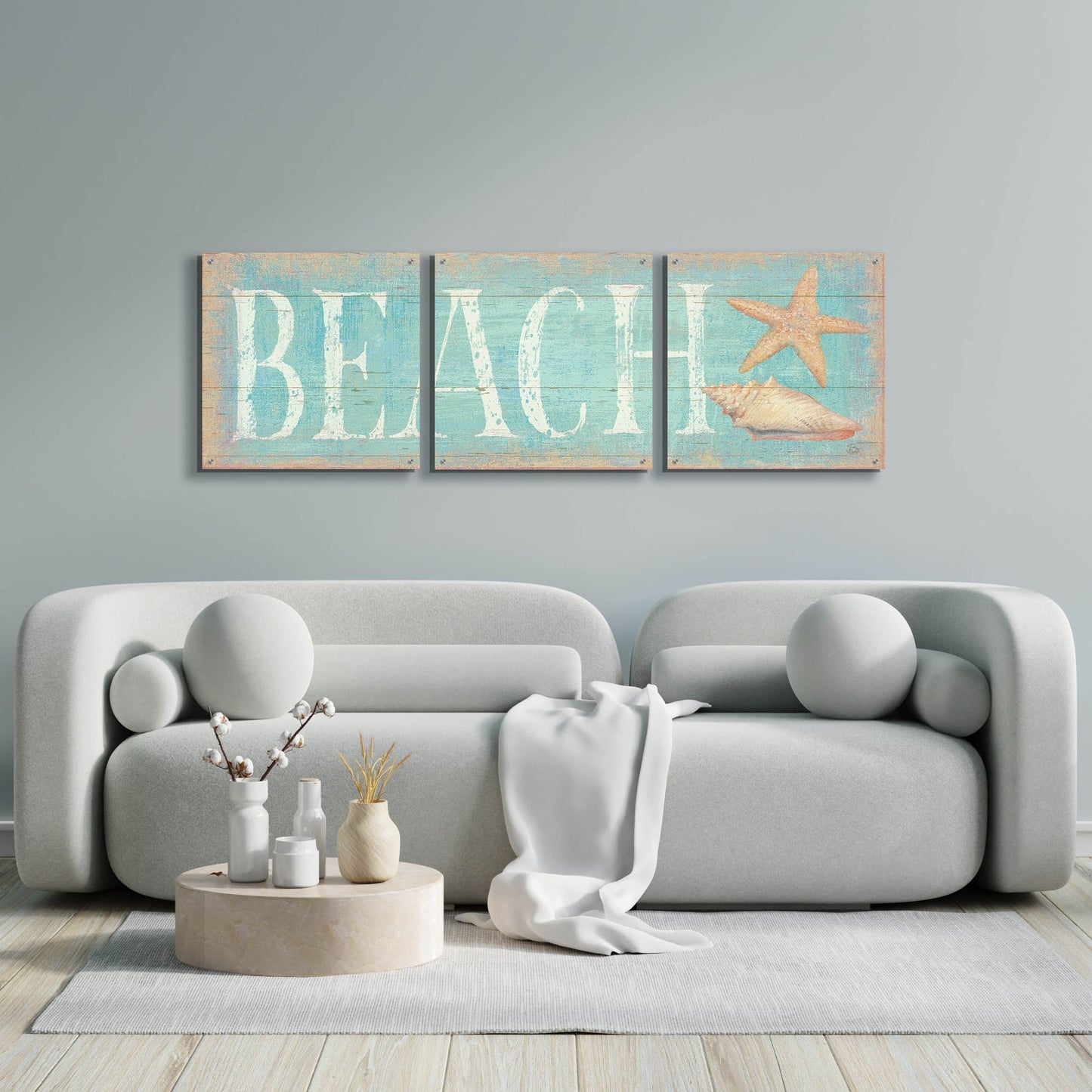 Epic Art 'Pastel Beach' by Daphne Brissonnet, Acrylic Glass Wall Art, 3 Piece Set,72x24