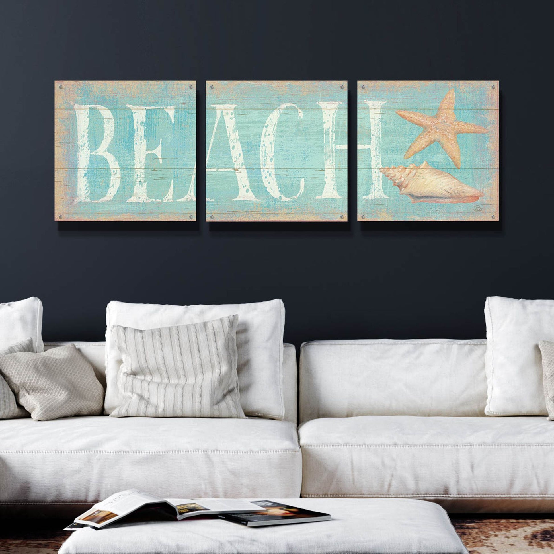 Epic Art 'Pastel Beach' by Daphne Brissonnet, Acrylic Glass Wall Art, 3 Piece Set,72x24