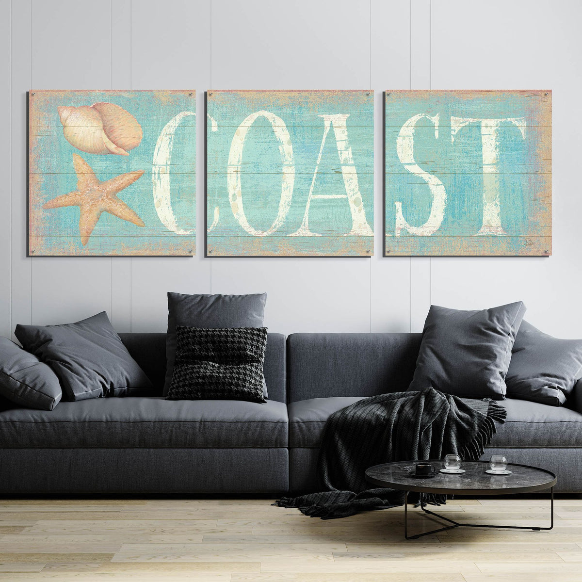 Epic Art 'Pastel Coast' by Daphne Brissonnet, Acrylic Glass Wall Art, 3 Piece Set,108x36