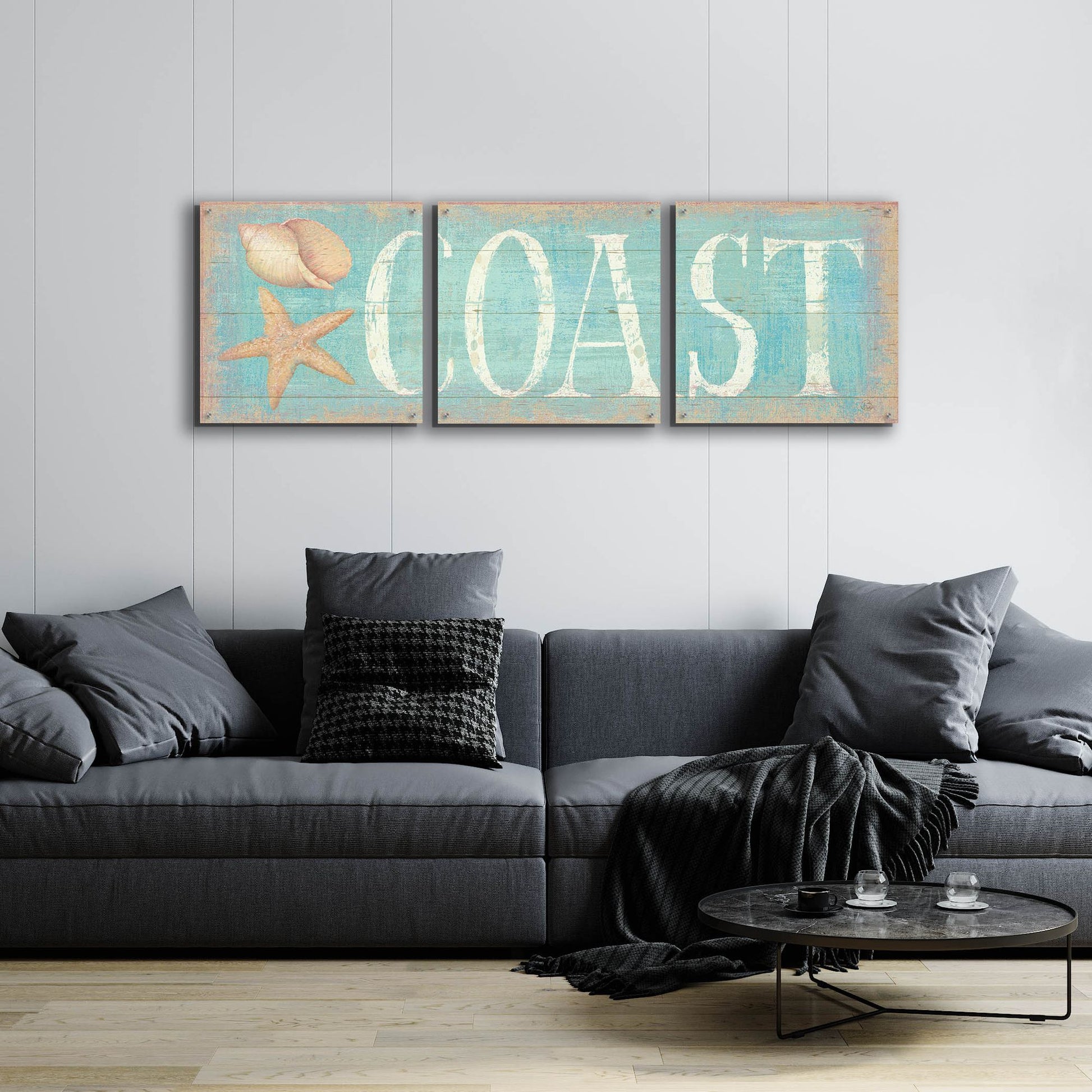 Epic Art 'Pastel Coast' by Daphne Brissonnet, Acrylic Glass Wall Art, 3 Piece Set,72x24