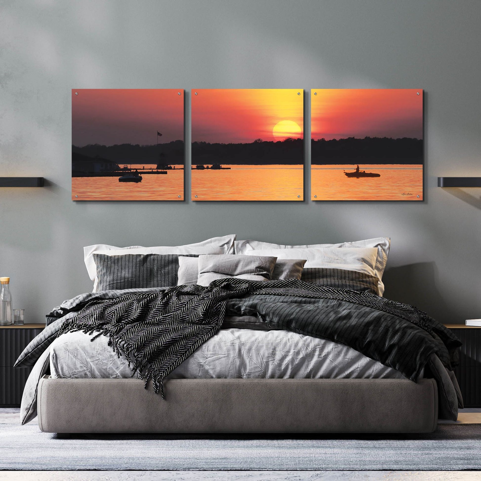 Epic Art 'River Sunset' by Lori Deiter Acrylic Glass Wall Art, 3 Piece Set,72x24