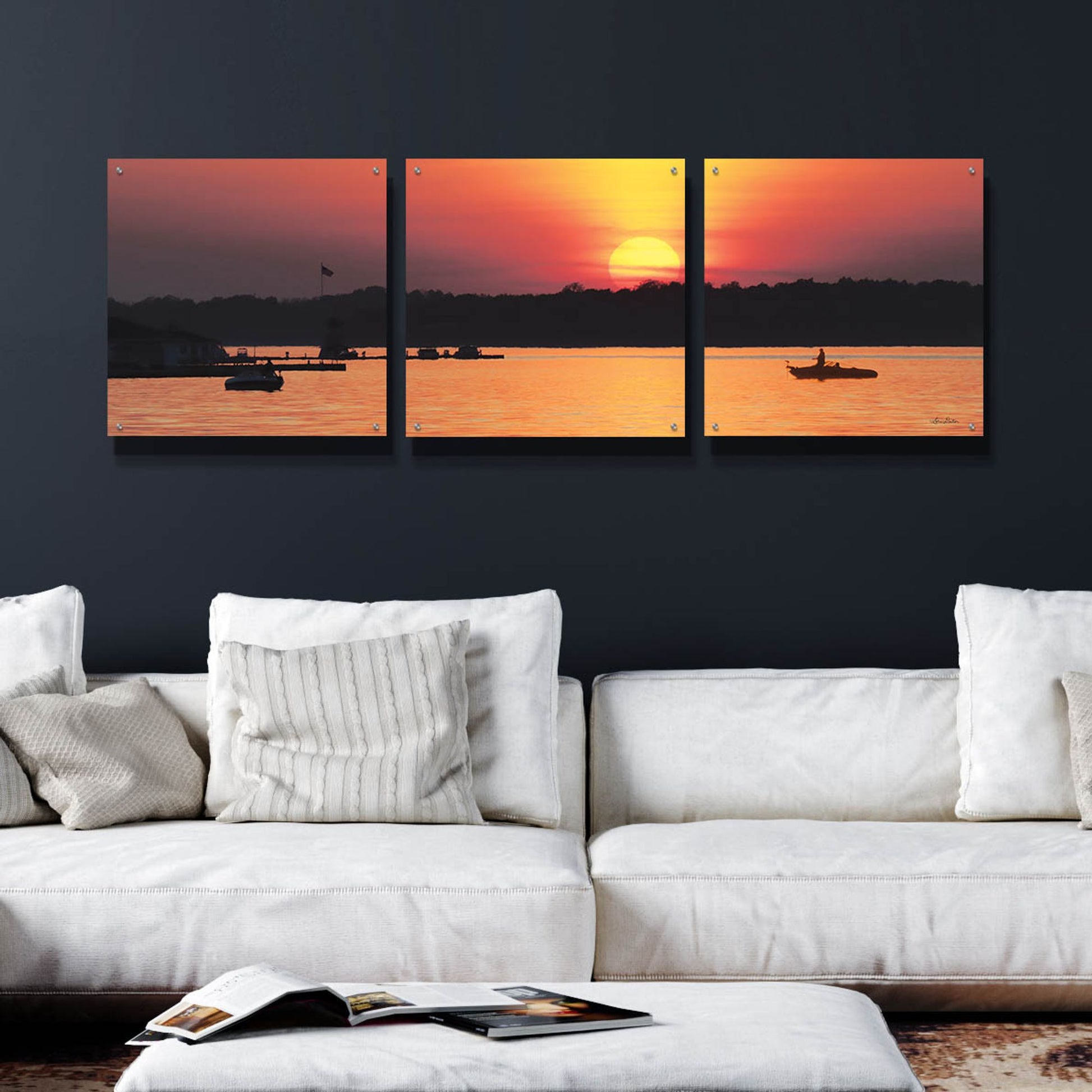 Epic Art 'River Sunset' by Lori Deiter Acrylic Glass Wall Art, 3 Piece Set,72x24